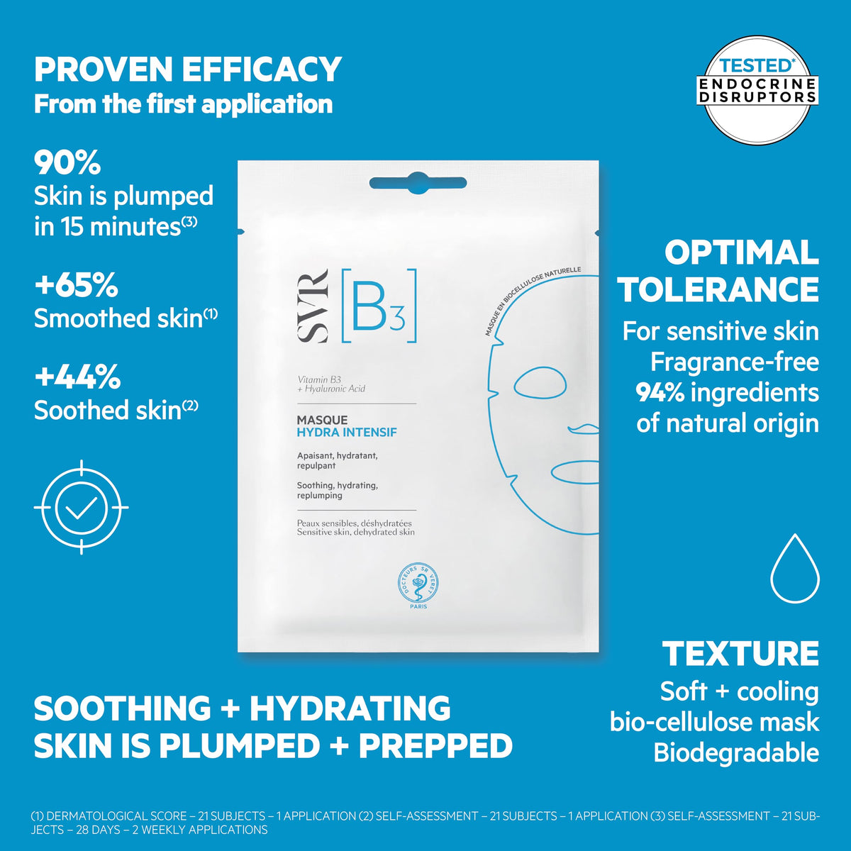 SVR [B3] Mascarilla Facial de Biocelulosa con Vitamina B3 y Ácido Hialurónico | Hidratación Intensa, Efecto Rellenador y Anti-Edad | Piel Sensible | 1 Pieza 12 ml