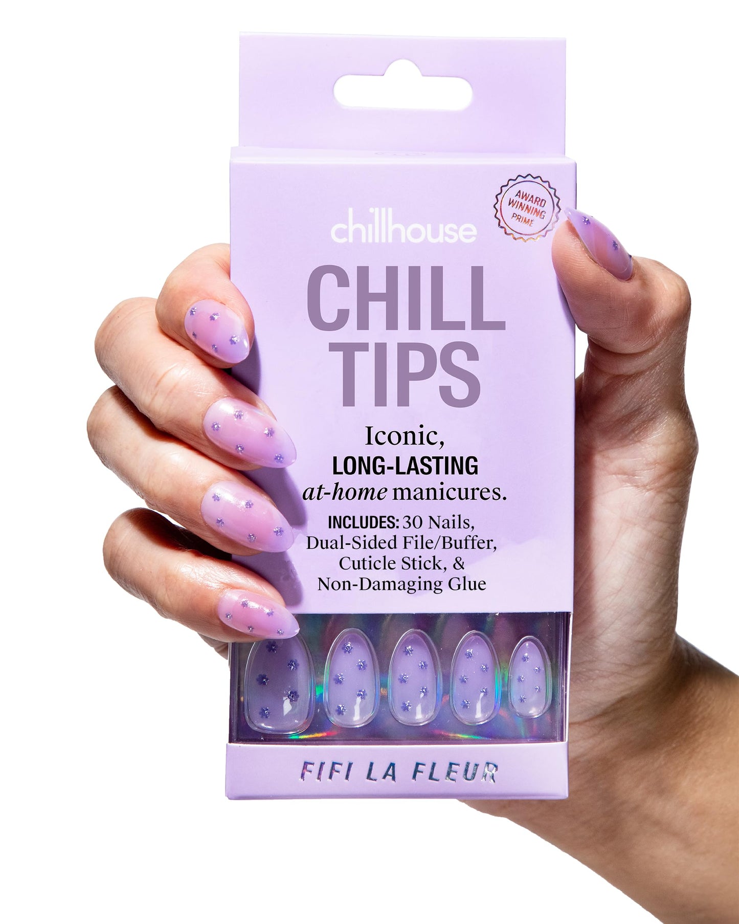 Chillhouse - Kit de Uñas Chill Tips Press on - Fifi la Fleur (Almendra) - 30 Formas y Tamaños de Uñas - Hasta 2 Semanas de Uso - Ajuste Personalizable - Reutilizable - Fundado por Latinas y Propiedad