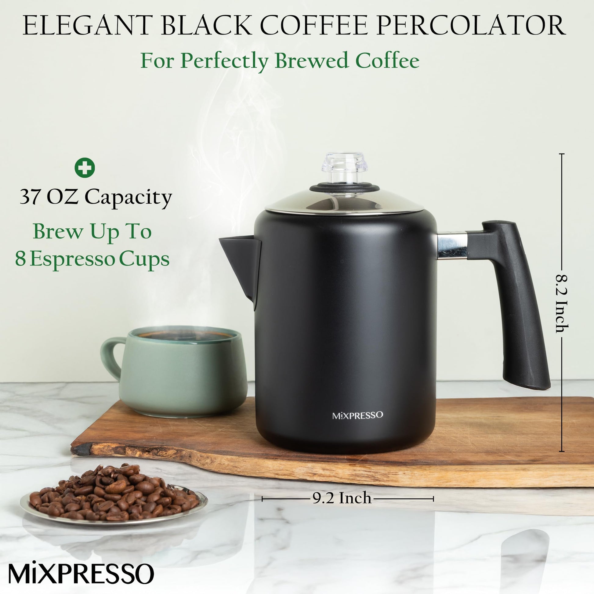 Estufa de Café Mixpresso Negro Acero Inoxidable con Mango de Tacto Frío