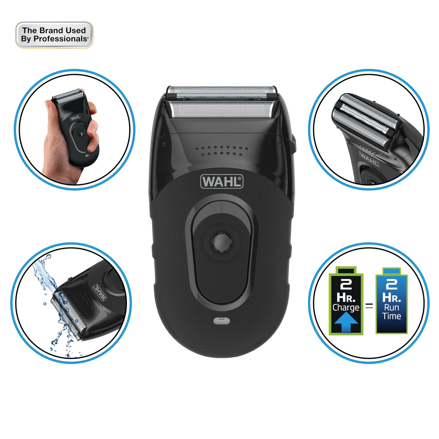 Wahl 7065 - Kit de afeitadora compacta de iones de litio con láminas higiénicas y barra de corte con láminas flexibles dobles que se mueven con los contornos de tu cara