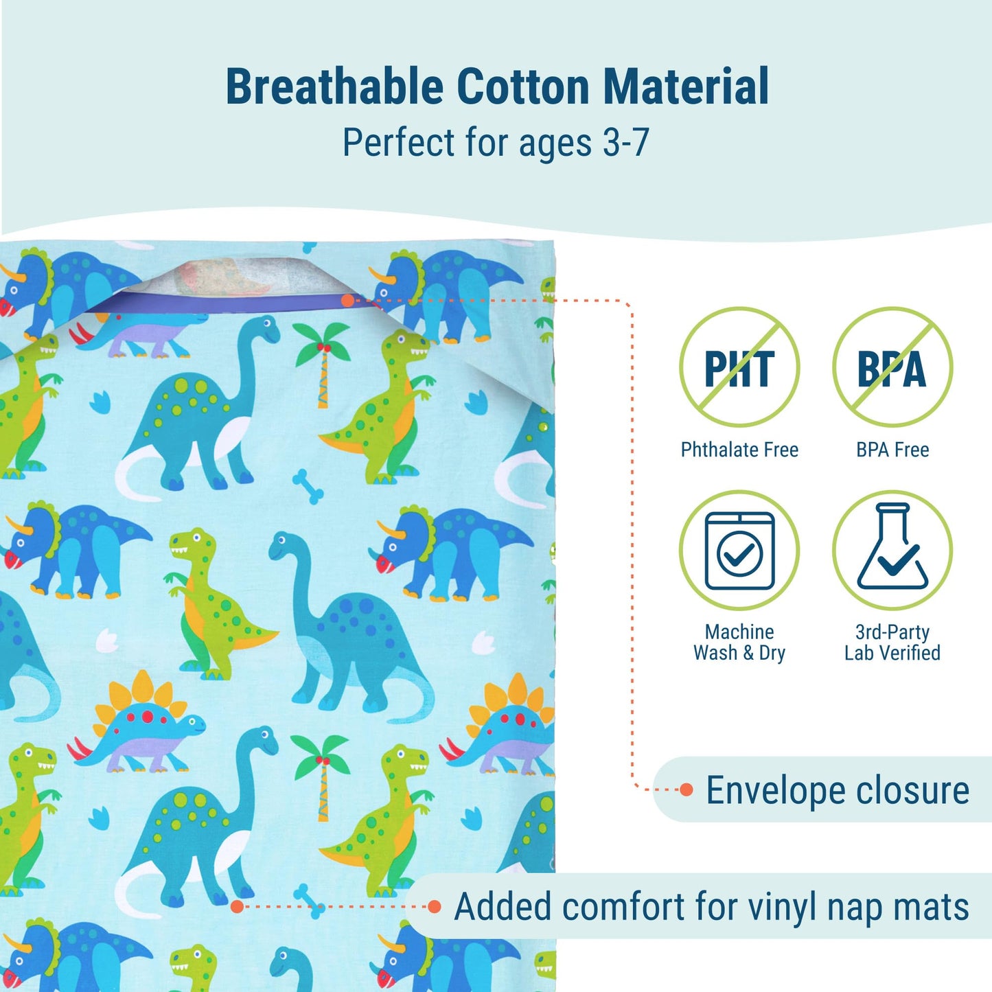 Wildkin - Funda de algodón para Siesta para niños, Suave, Cosida en Solapa, Duradera y se Adapta a tapetes de Vinilo de 1.5 Pulgadas, Dinosaurio Land