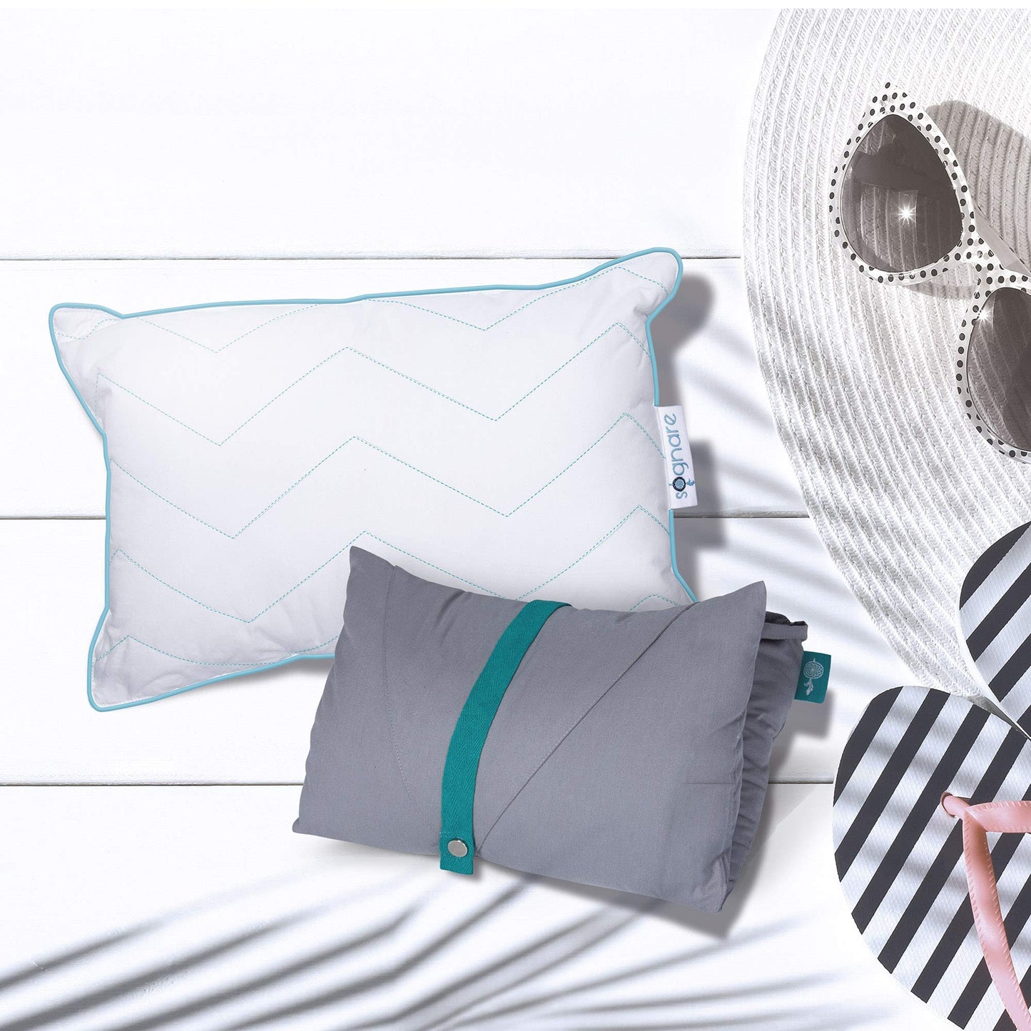 Almohada Portátil Sognare Moments Blanca Termorregulable y Hipoalergénica para Viajes y Bebés