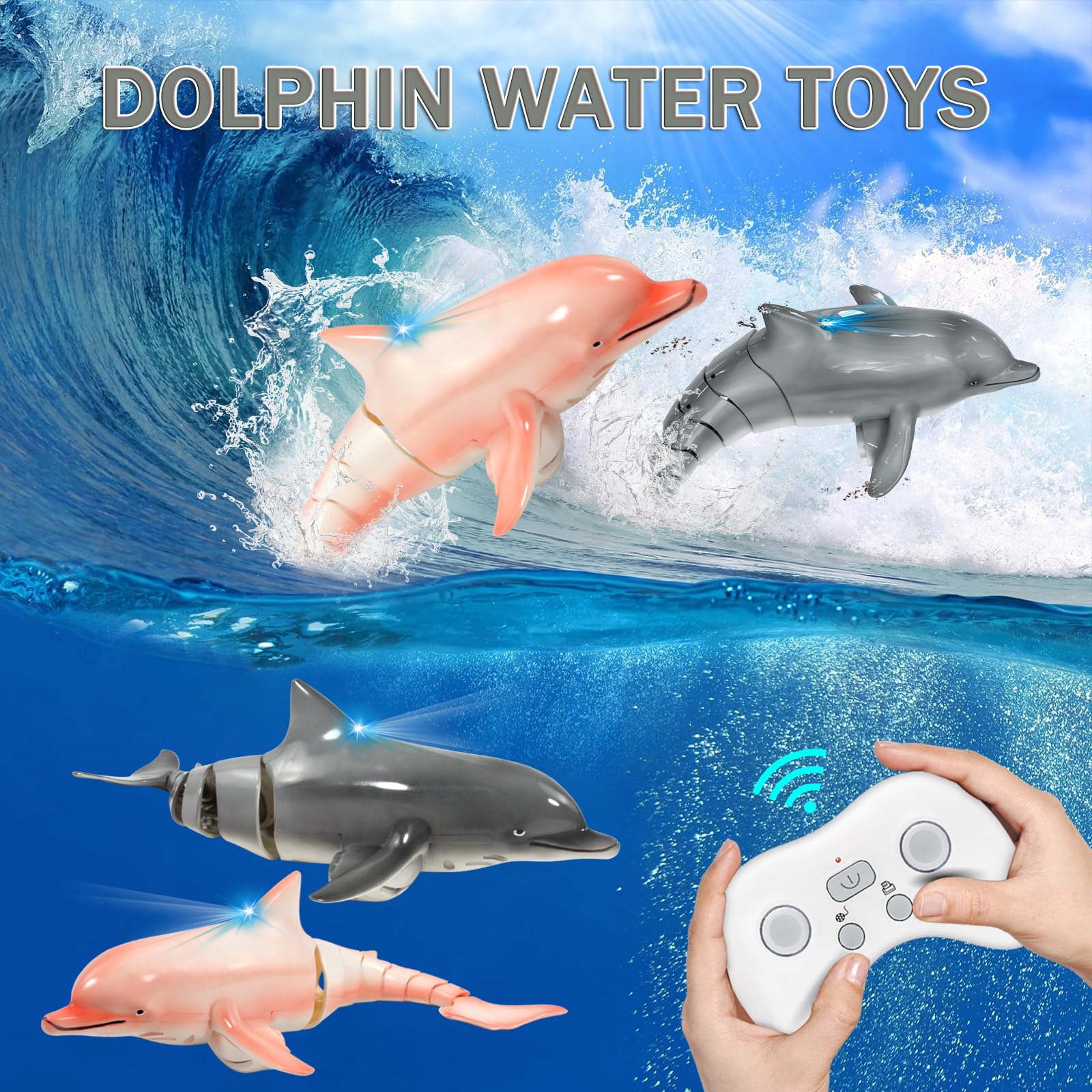 Control remoto de tiburón delfín, juguetes de piscina de agua para niños de 8 a 12 años, 2.4G de simulación alta delfines oceánicos con luz, juguetes de baño para niños y niñas de 6 años