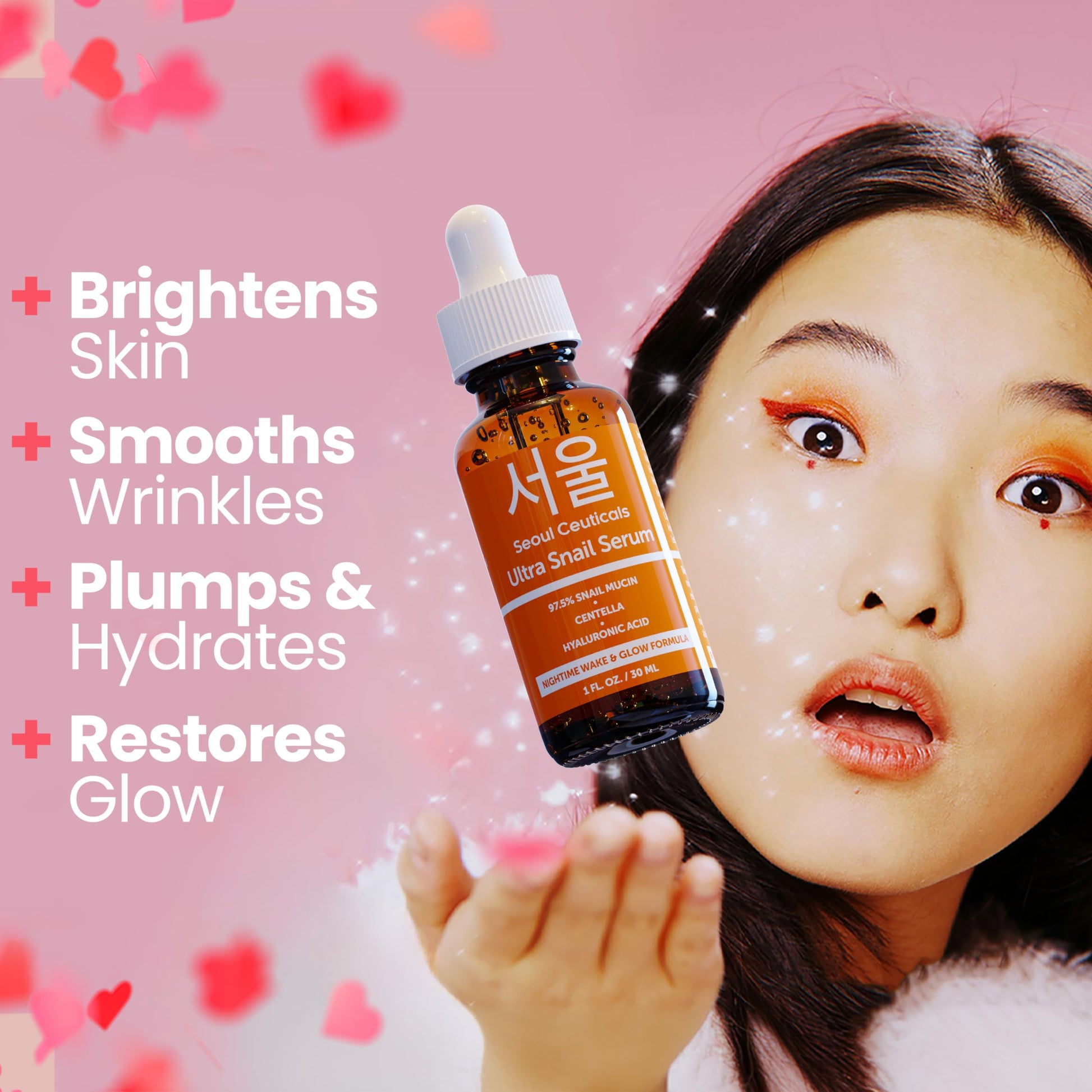 SeoulCeuticals Korean Skin Care Snail Mucin Serum - Korean Beauty Skincare Night Serum for Face - Contains Potent 97.5% K Beauty Snail + Hyaluronic Acid + Centella Asiatica Extremely Effective Anti Wrinkle Serum 1oz
