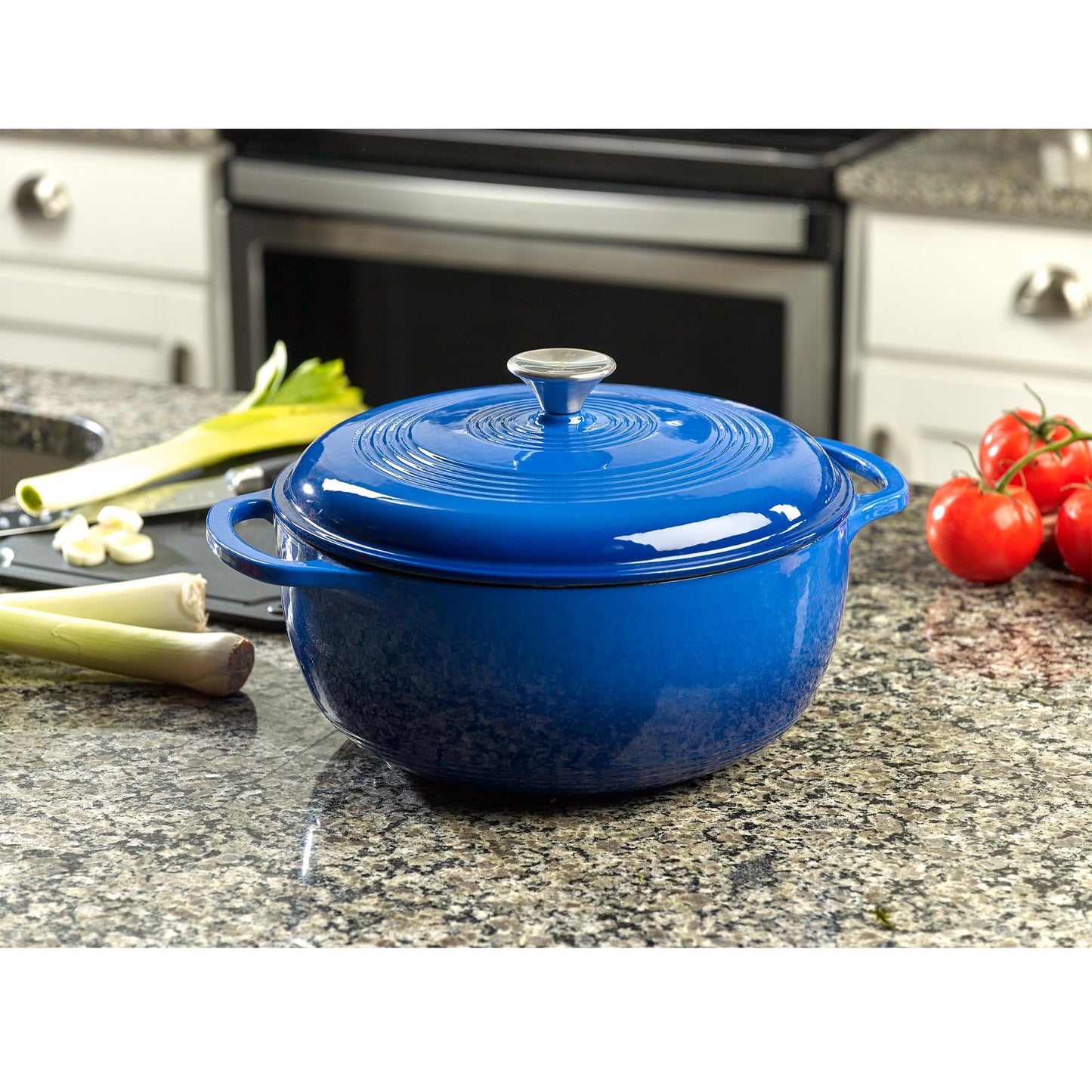 Mercer Culinary Horno holandés redondo de hierro fundido esmaltado, 6 cuartos de galón, azul marino