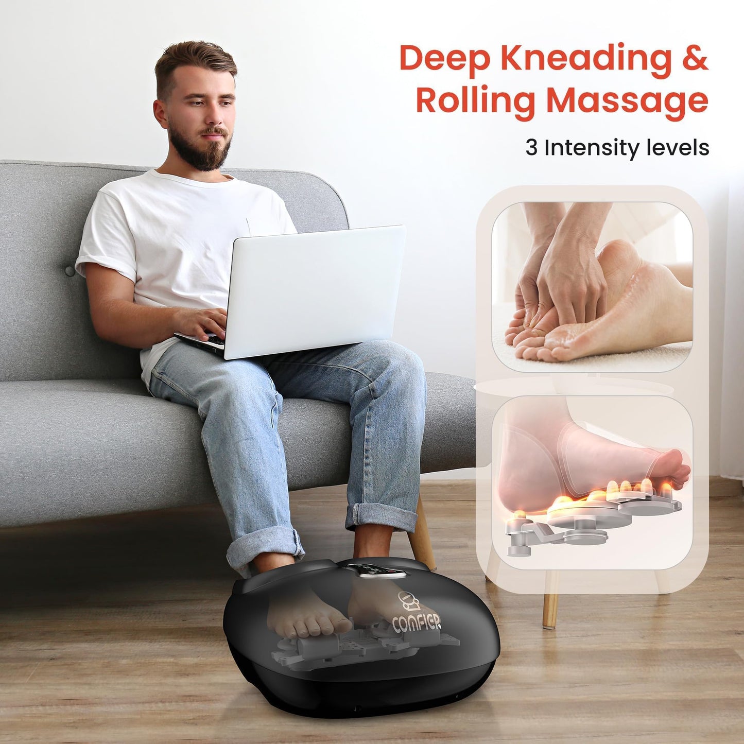COMFIER Comfier 2024 Upgrade Masajeador De Pies Con Control Remoto, Función Pausa, Masajeador De Pies Con Calor, Compresión, Vibración, Masajeador De Pies Shiatsu Para Neuropatía, Fascitis P