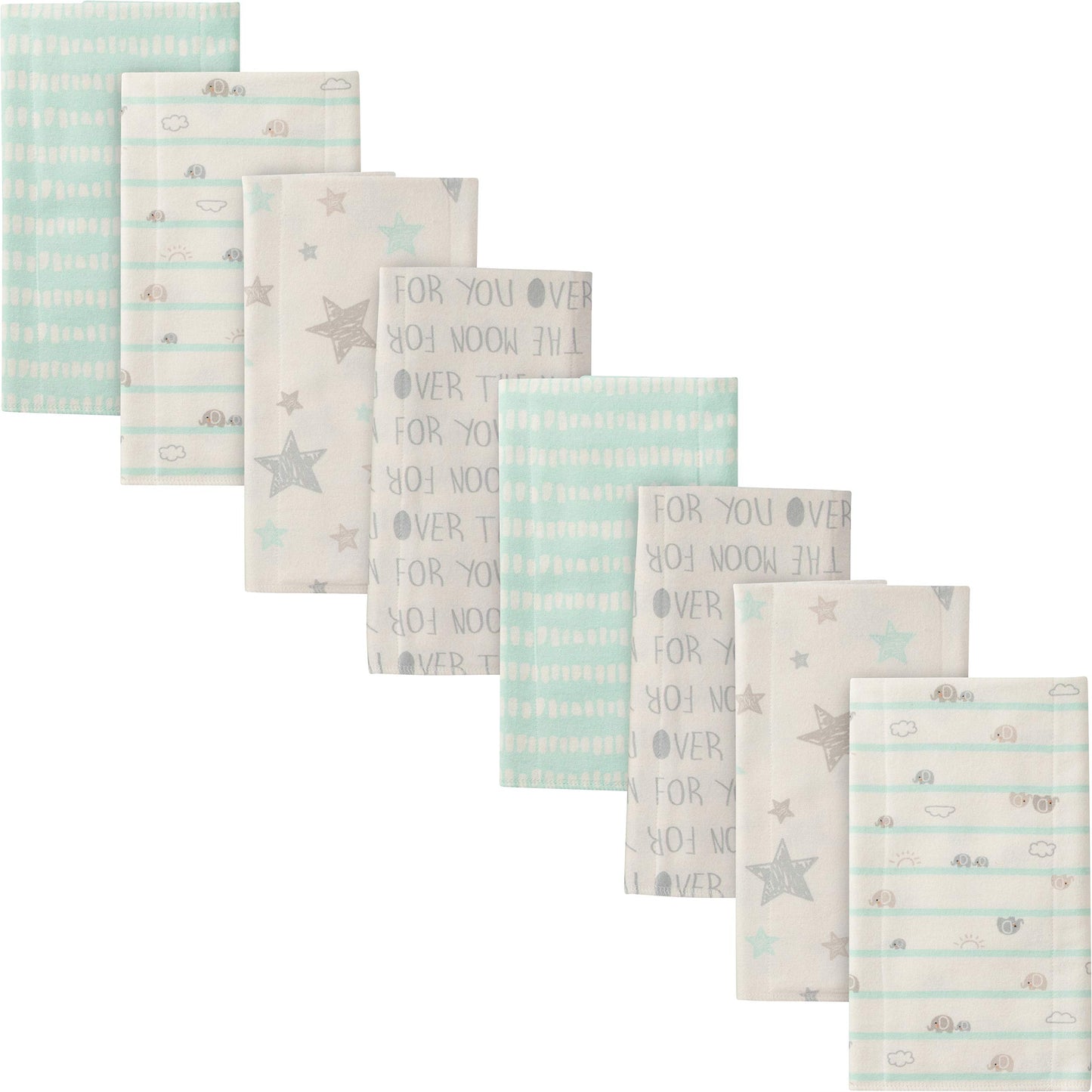 Gerber - Paquete de 8 paños de Franela para eructos, Elefantes y Estrellas, Unisex, 20 x 14, Elefantes y Estrellas, 20x14 Inch (Pack of 8)