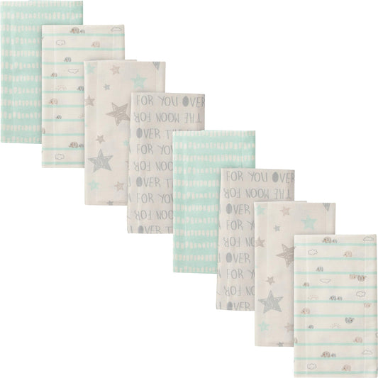 Gerber - Paquete de 8 paños de Franela para eructos, Elefantes y Estrellas, Unisex, 20 x 14, Elefantes y Estrellas, 20x14 Inch (Pack of 8)