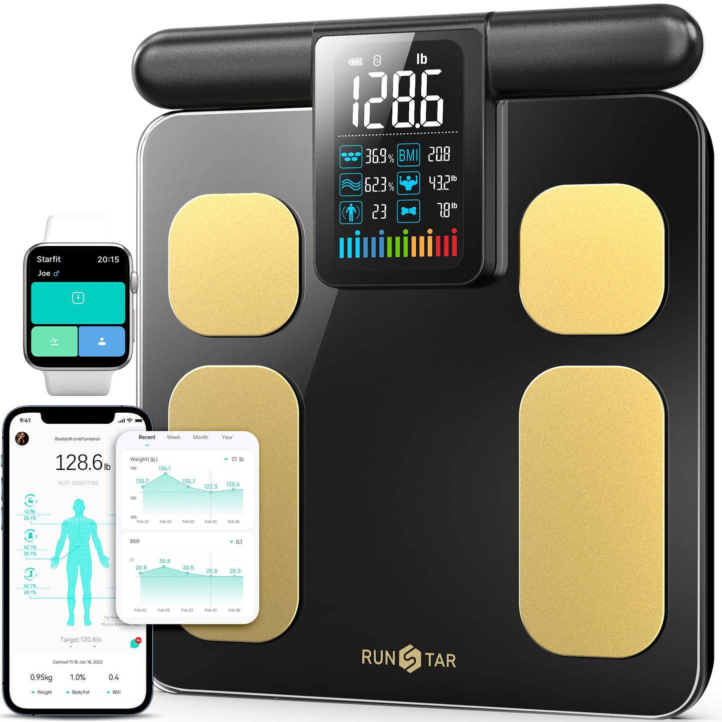 Báscula Digital Runstar IMC 20 Alta Precisión Blanca con 8 Electrodos para Medición Corporal