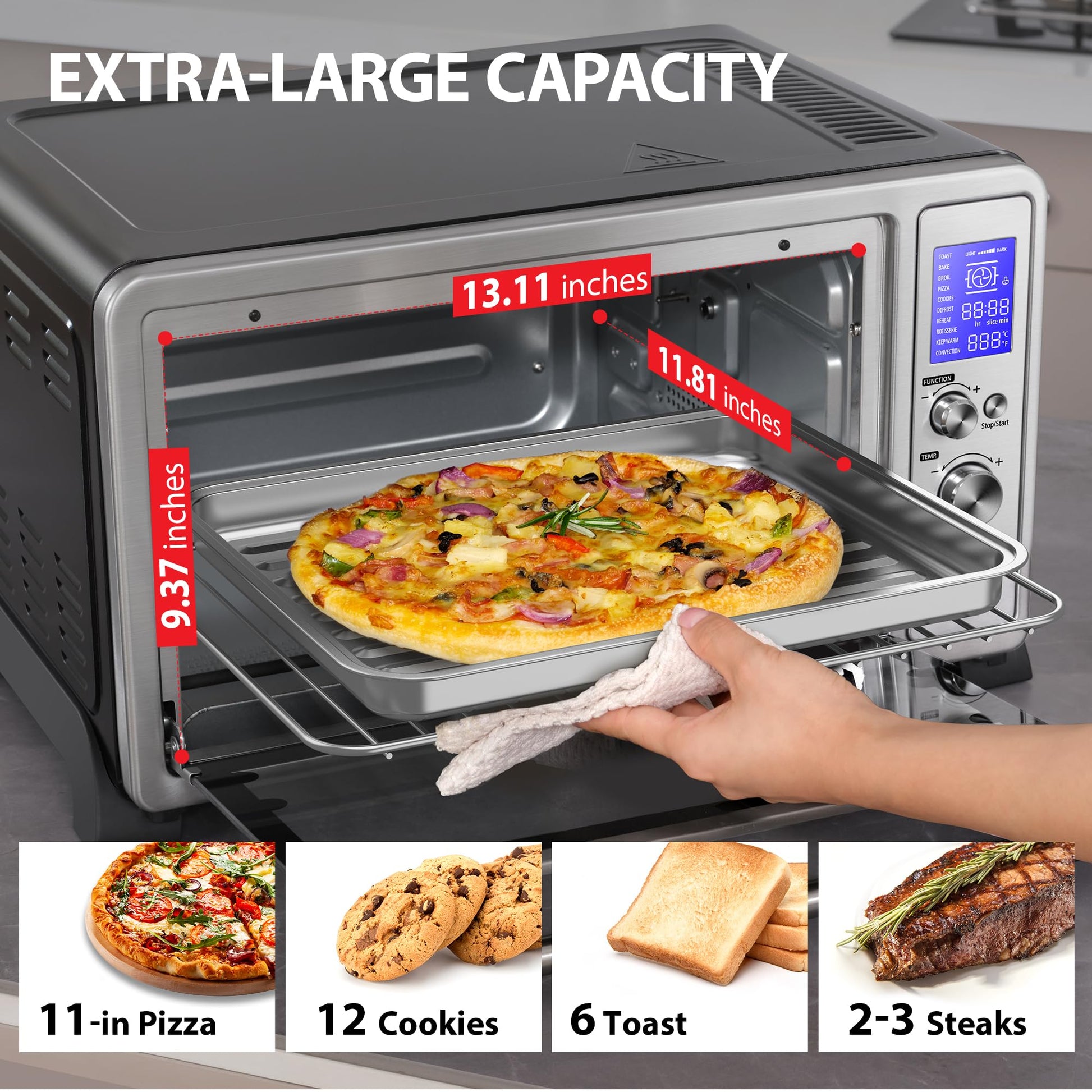 Horno Digital Toshiba Acero Inoxidable Función Convección para Pan y Pizza