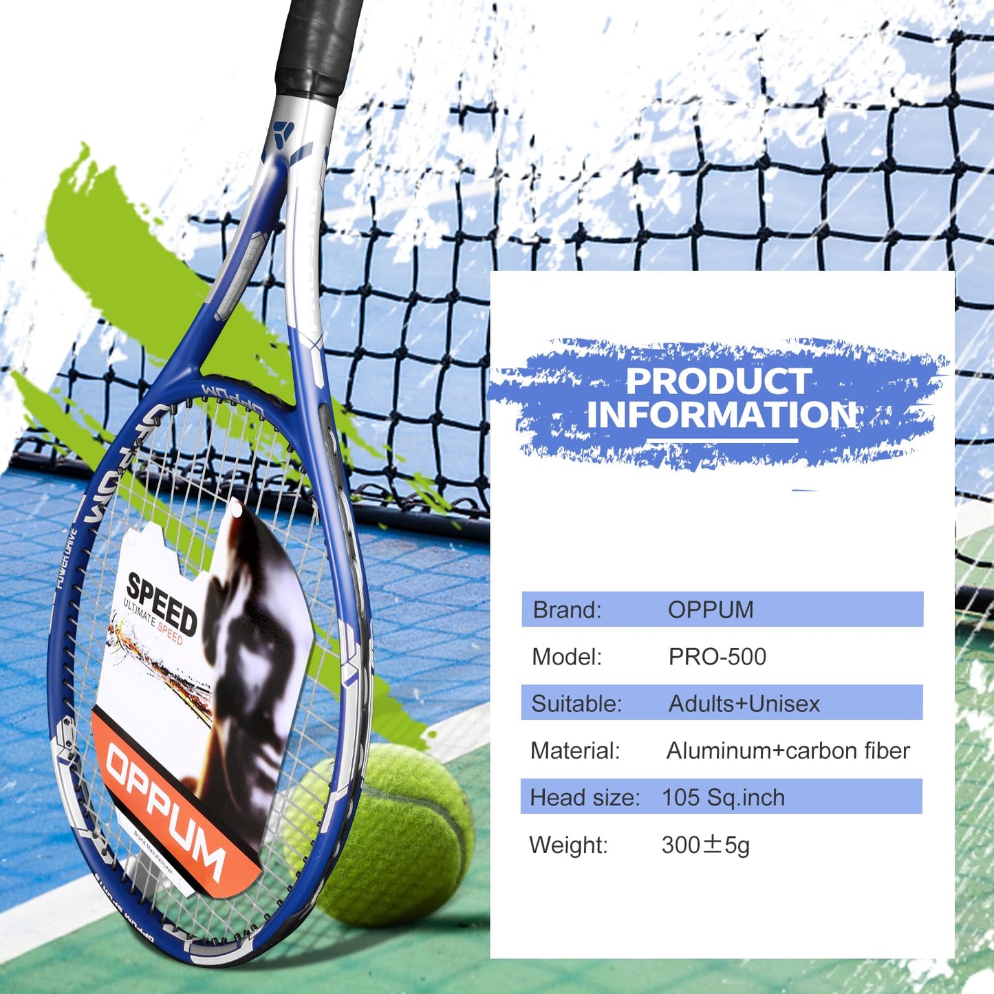 Raquetas de Tenis OPPUM 27 Pulgadas Ligeras y Duraderas para Jugadores Principiantes e Intermedios