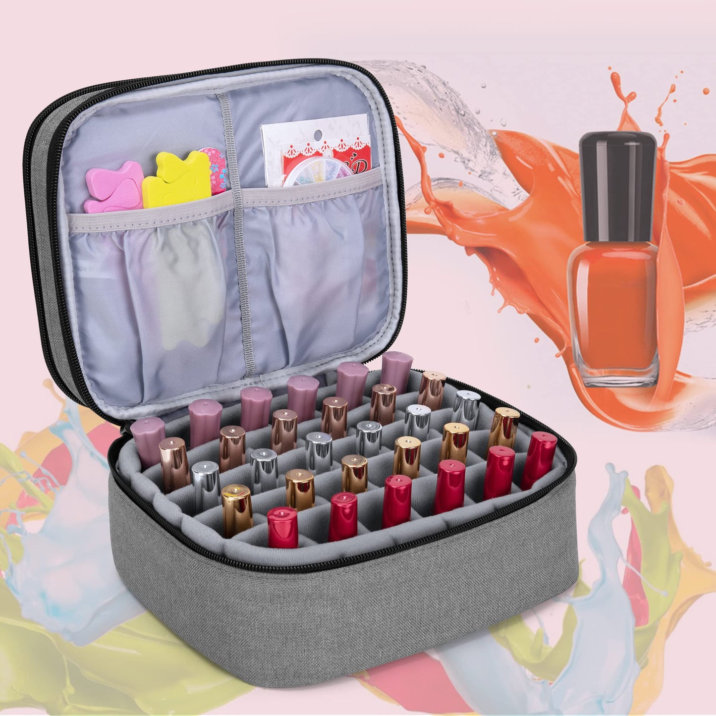 Luxja - Estuche de transporte para esmalte de uñas, capacidad para 30 botellas (15 ml, organizador de doble capa para esmalte de uñas y manicura, gris (solo bolsa)