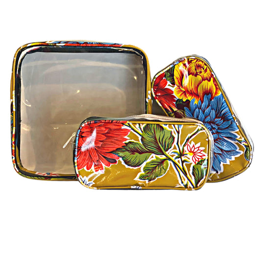 Alux - Bolsas de maquillaje de viaje de 3 piezas, impermeables, multicolores, bolsas de maquillaje grandes y medianas, para viajes y cosméticos, bolsa de maquillaje pequeña, Crysanthemums Gold
