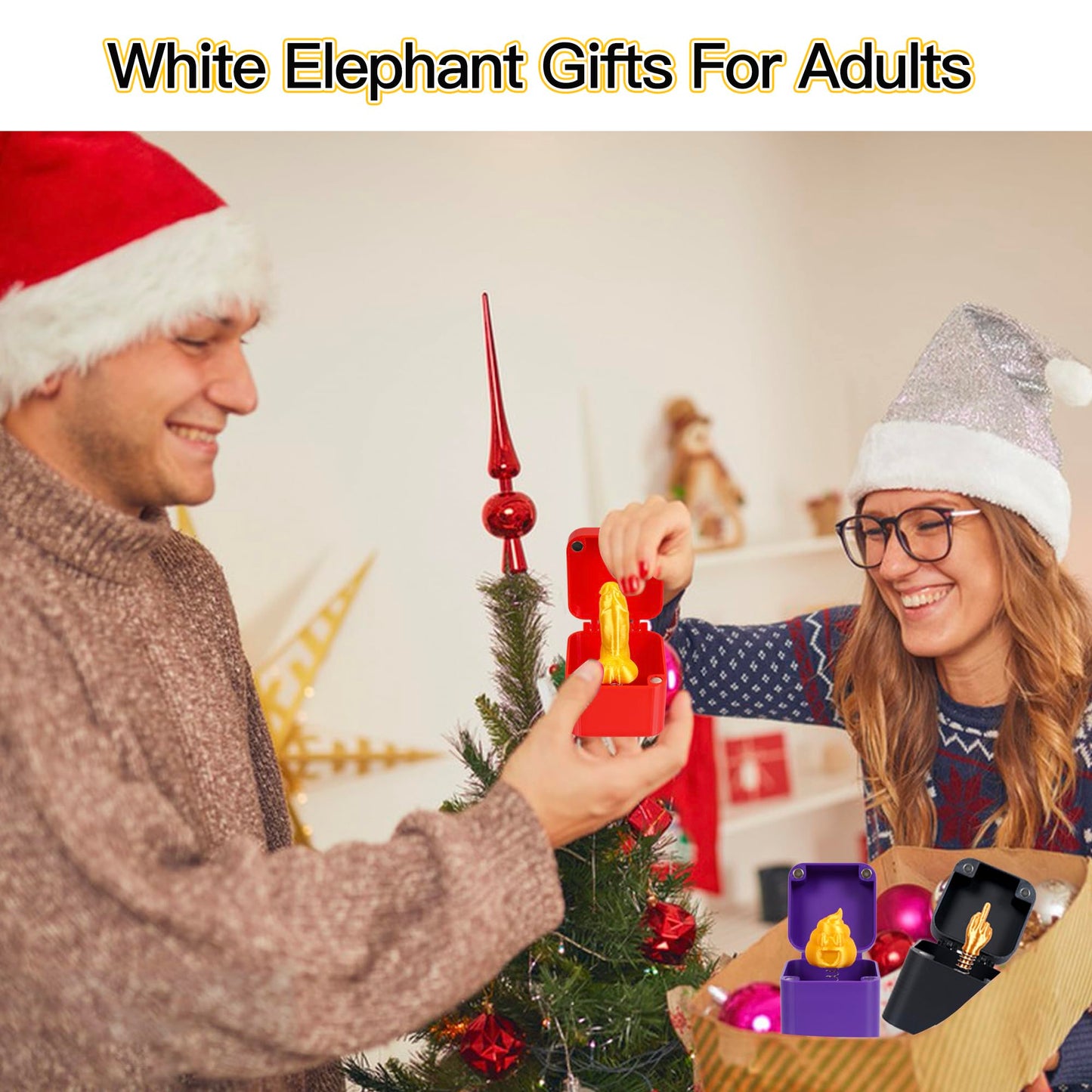 Dedo medio en una caja, regalos de dedo medio, regalos de mordaza, regalos de elefante blanco para adultos, rellenos de medias para adultos, cajas de regalo de broma de Navidad para adultos (1 paquete