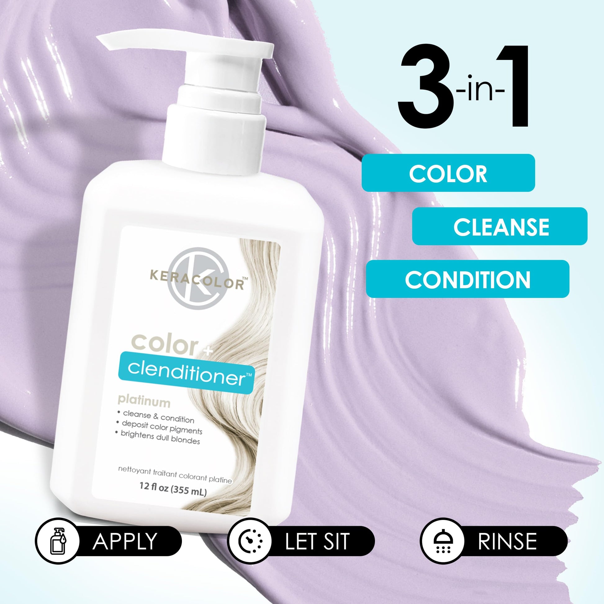 Keracolor Clenditioner - Acondicionador Deposita Color en Cabello, 15 tonos | Sin Crueldad, Color Platino - 354,88ml