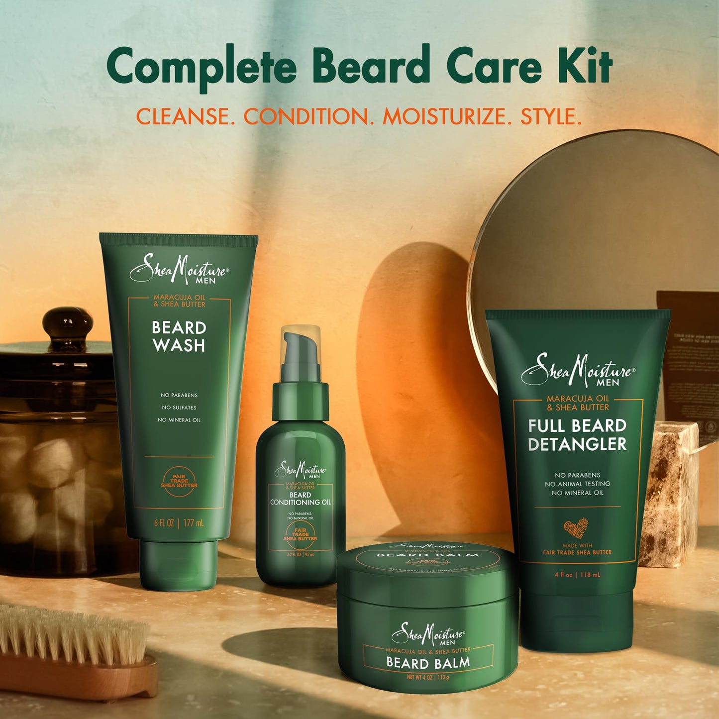 Shea Moisture Complete Beard Kit | All Natural Ingredients | Maracuja Oil & Shea Butter | Beard Balm | Beard Conditioning Oil | Beard Wash | Beard Detangler