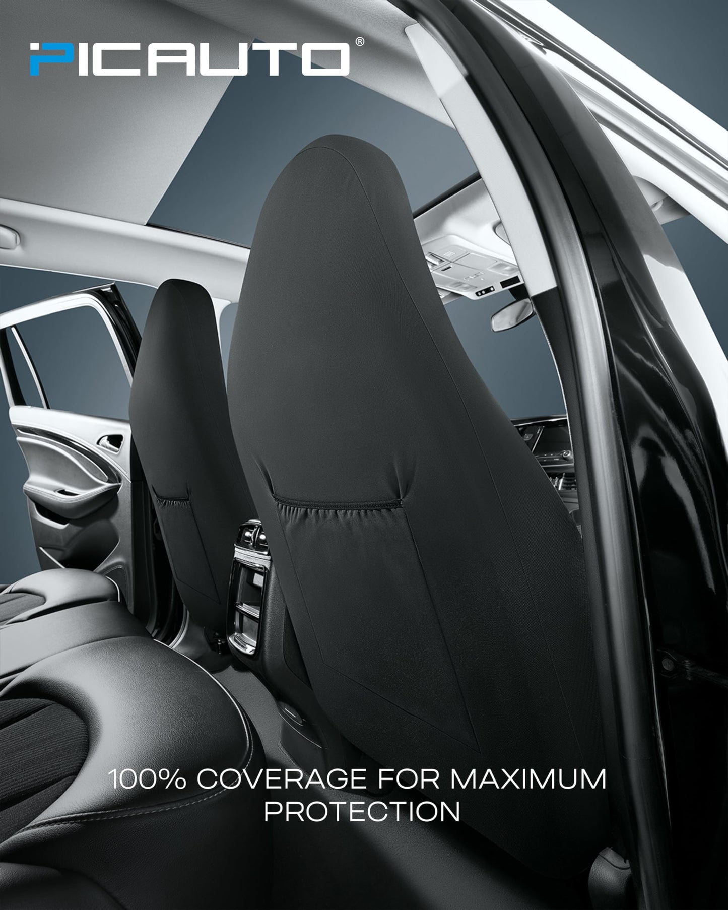 PIC AUTO - Fundas de Asiento Delantero de Coche con Respaldo Alto, diseño de Malla de Fibra de Carbono, Ajuste Universal, Compatible con airbag (Azul)