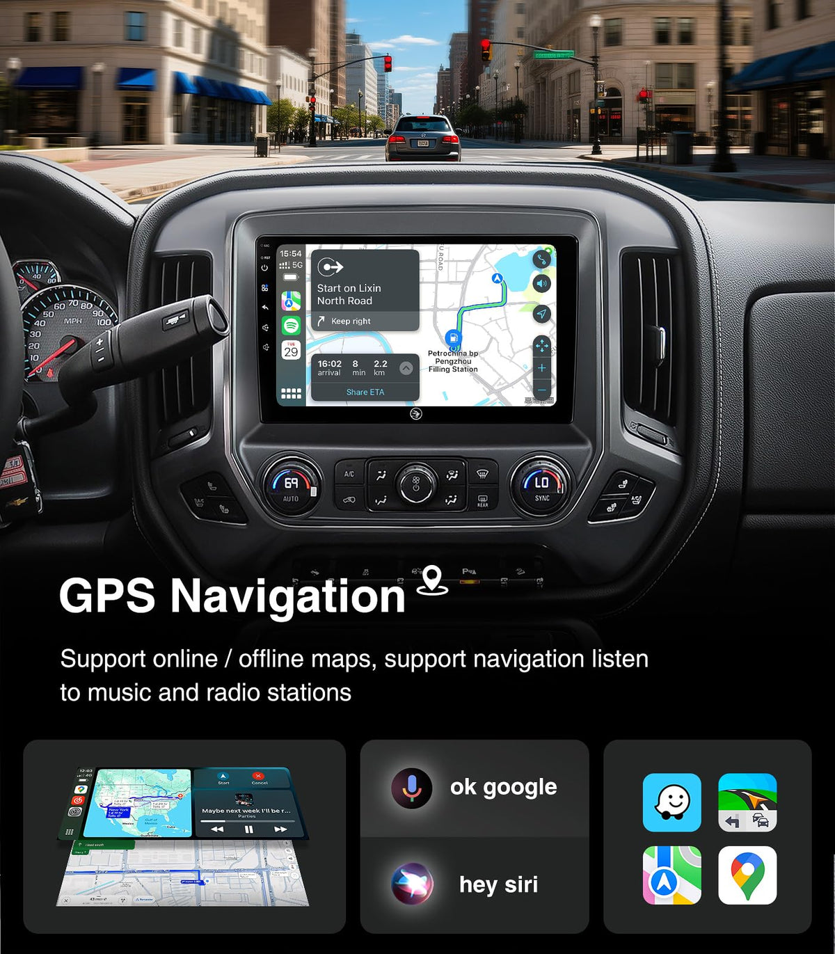 Radio de Coche Android 10 Pulgadas GMC Sierra Chevrolet Silverado 4G+64G Visualización Táctil Estéreo Compatible con Carplay y Android Auto GPS Navegación