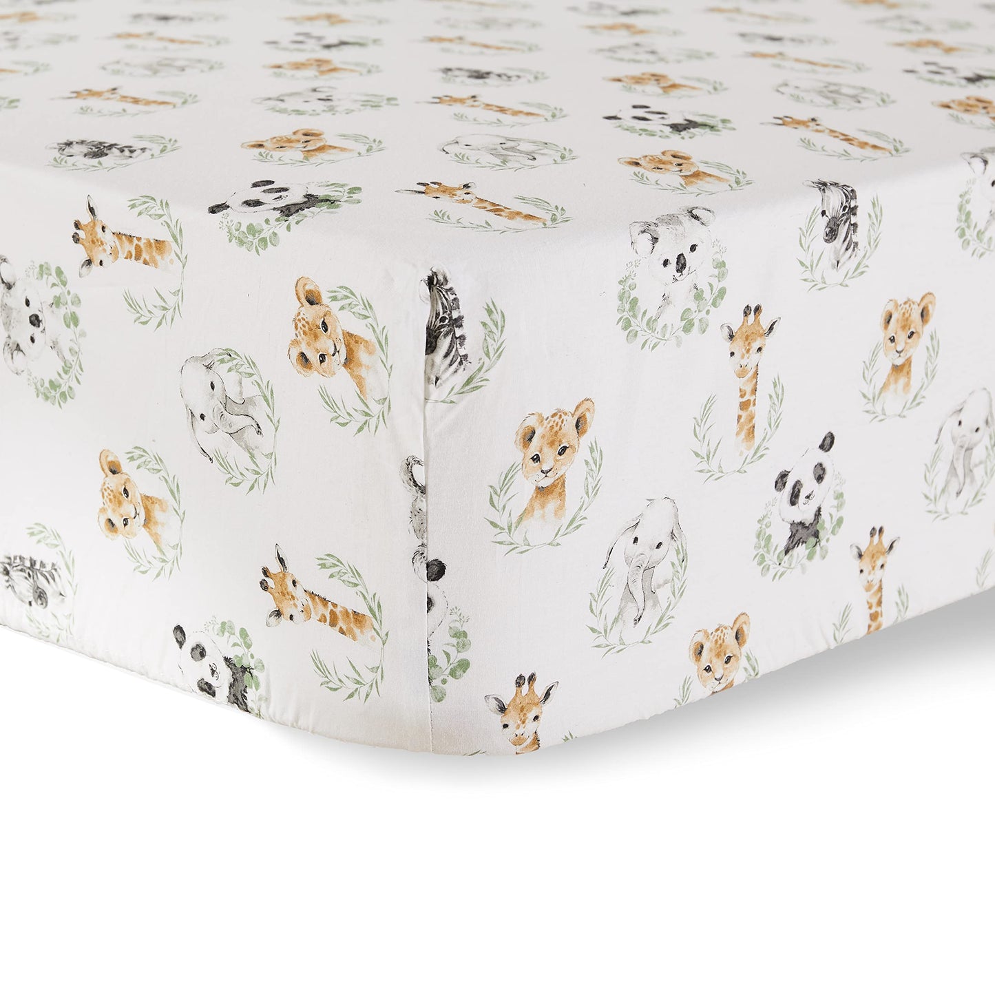Levtex Baby - Juego de cama de cuna Mozambique - Juego de cama para bebé - Animal de bebé - Gris topo carbón verde blanco - Animales de la selva - Juego de 4 piezas incluye colcha, una sábana bajera,