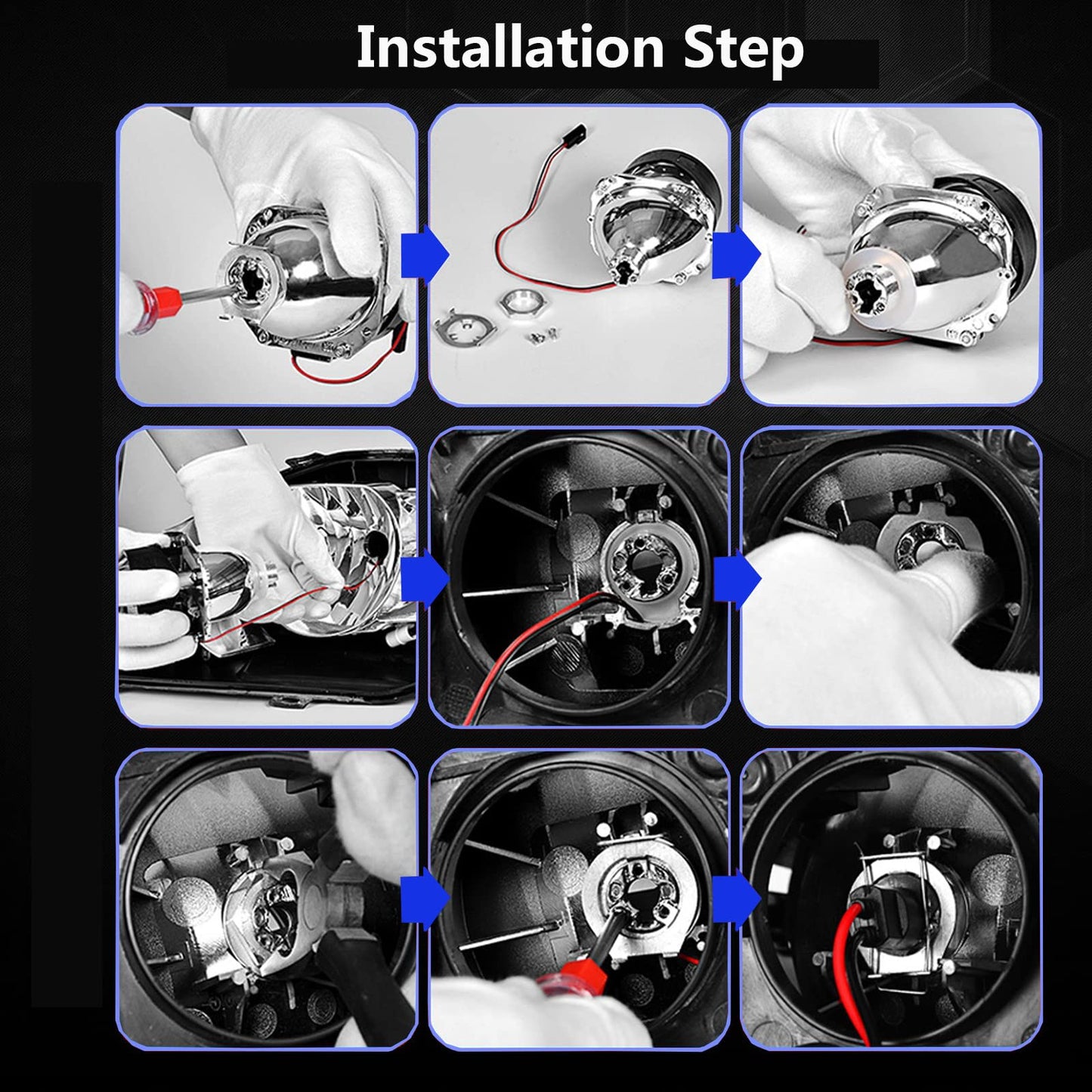 Lente de Proyector Bixenón YUFANYA Blanco y Rojo con Cubiertas para Retrofit de Motocicleta