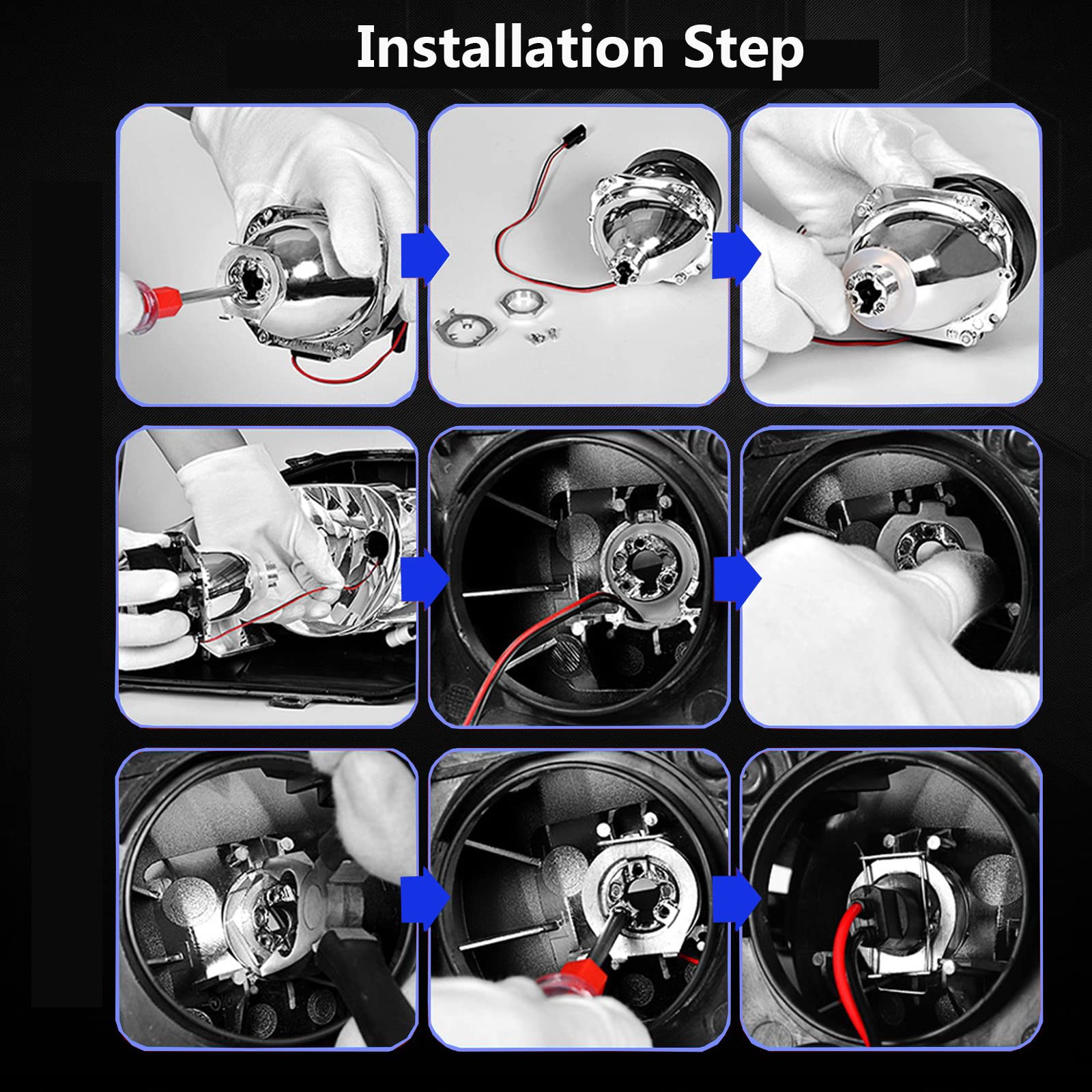 Lente de Proyector Bixenón YUFANYA 2.5 Pulgadas Negro con Haz Alto y Bajo para Coche