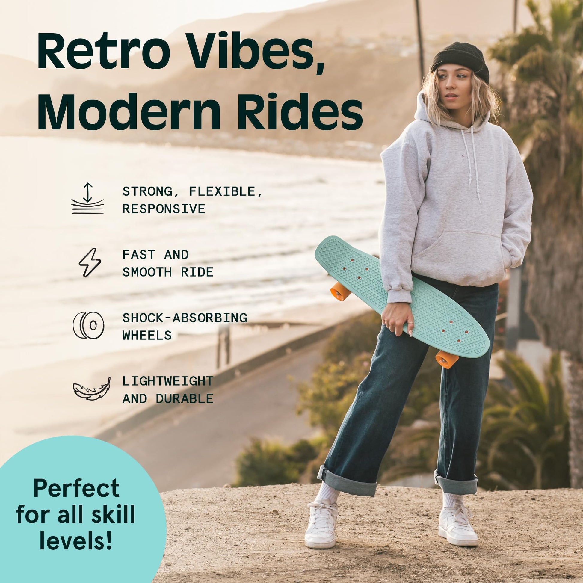 Monopatín Retrospec Retro Clásico 22.5 Pulgadas con Rodamientos ABEC 7 y Ruedas de Poliuretano