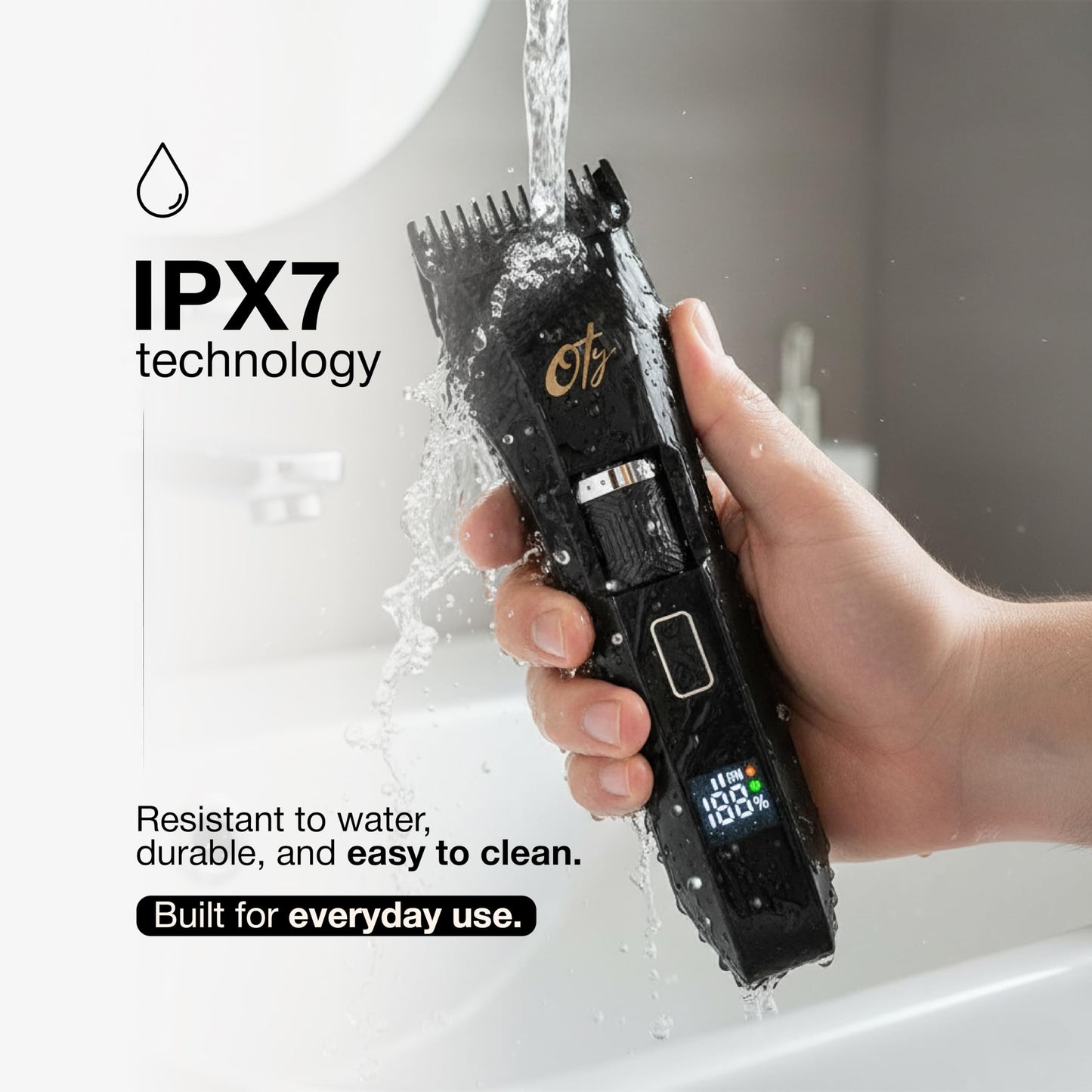 Oty - Cortadora de barba para hombre ajustable, cortapelos inalámbricas impermeables con esfera de 20 longitudes, cuchillas de acero inoxidable, pantalla LED y cerradura de viaje, kit de aseo