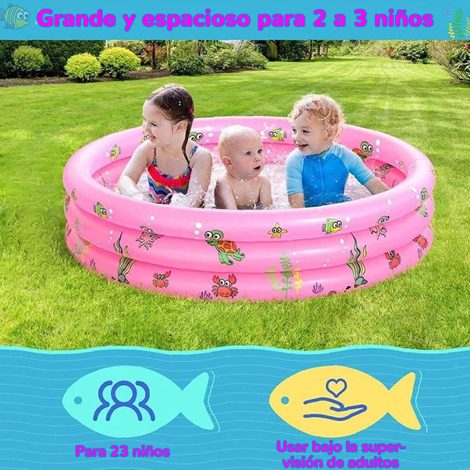 Jesir Piscina Inflable Infantil, Mini Alberca Redonda de 3 Niveles, Juguete de Agua para Niños y Niñas, Rosa, 130x40 cm