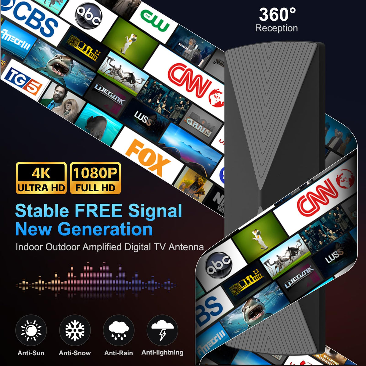 Antena de TV Digital 2026 Alta Ganancia y Largo Alcance Compatible 4K 1080P para Interiores