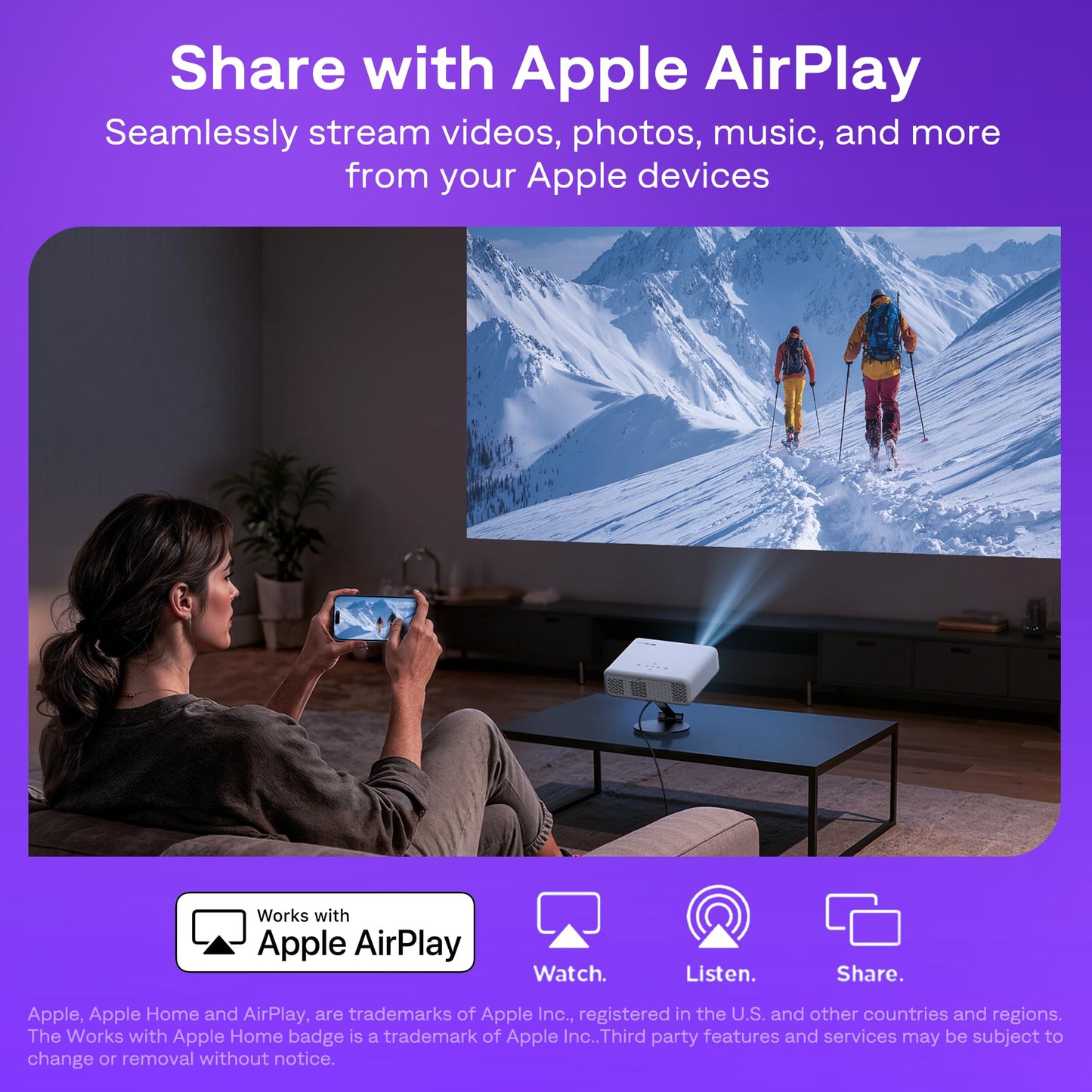 Aurzen Roku Proyector de TV para dormitorio, Roku Streaming Experience incorporado