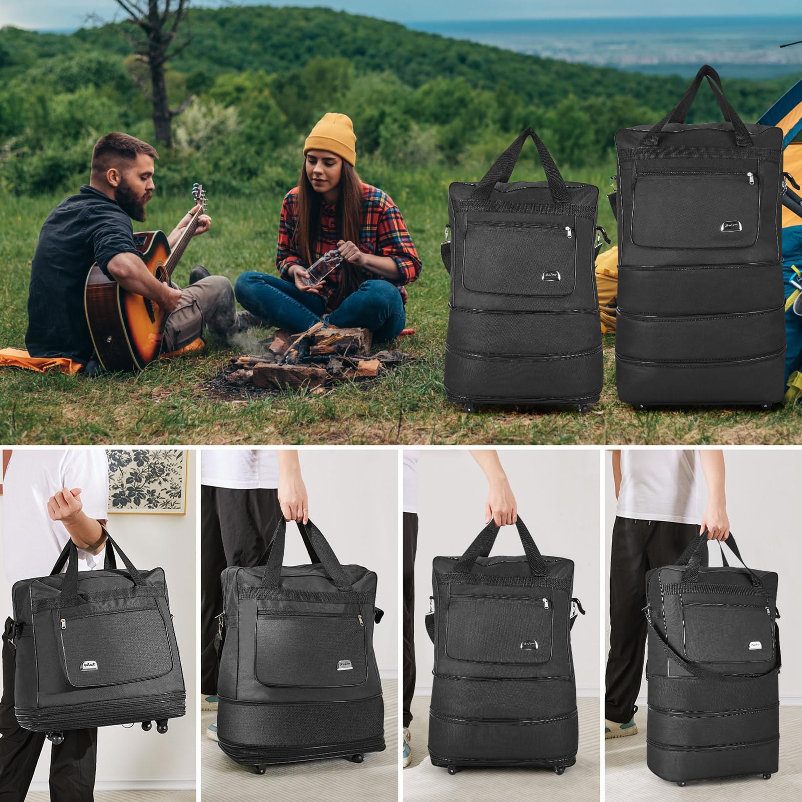 Maletas de Viaje Plegable Expandible, MTQ Maleta Plegable de Viaje con Ruedas, Maletas Expandible 5/10/15/20/25 kg, Maleta de Viaje Grandes de 30 Pulgadas. (Negro)