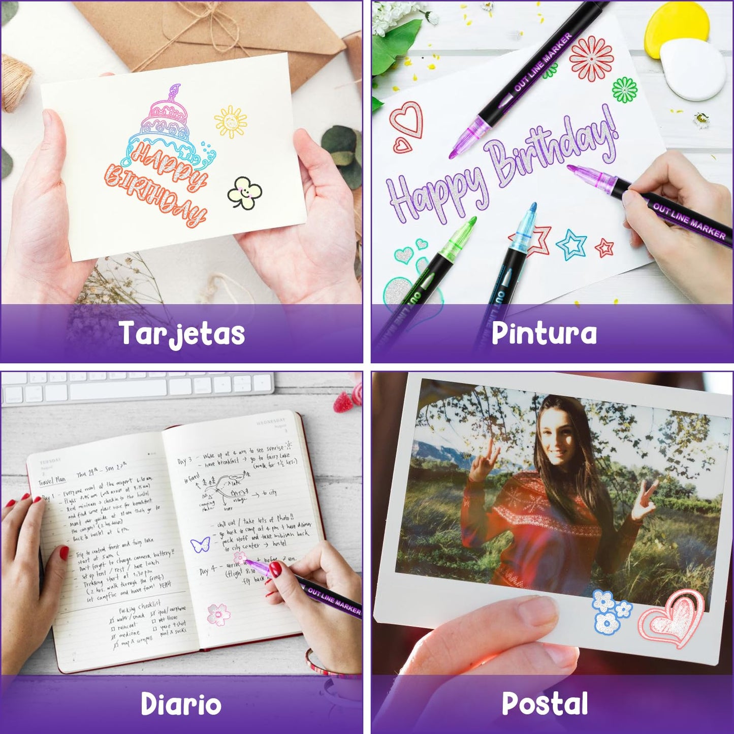24 Colores Marcadores Acrílicos con Purpurina, Juego de Plumones de Acrilico de Contorno con Eefecto Garabato, para Tarjetas de Bricolaje, Arte de Piedras, Albumes de Recortes y más