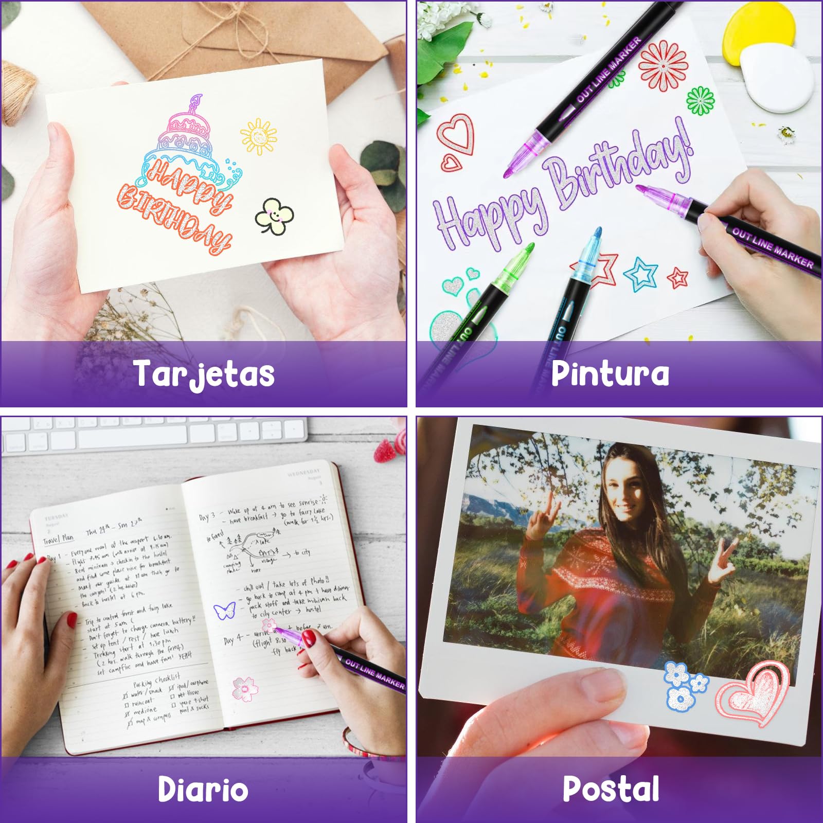 24 Colores Marcadores Acrílicos con Purpurina, Juego de Plumones de Acrilico de Contorno con Eefecto Garabato, para Tarjetas de Bricolaje, Arte de Piedras, Albumes de Recortes y más
