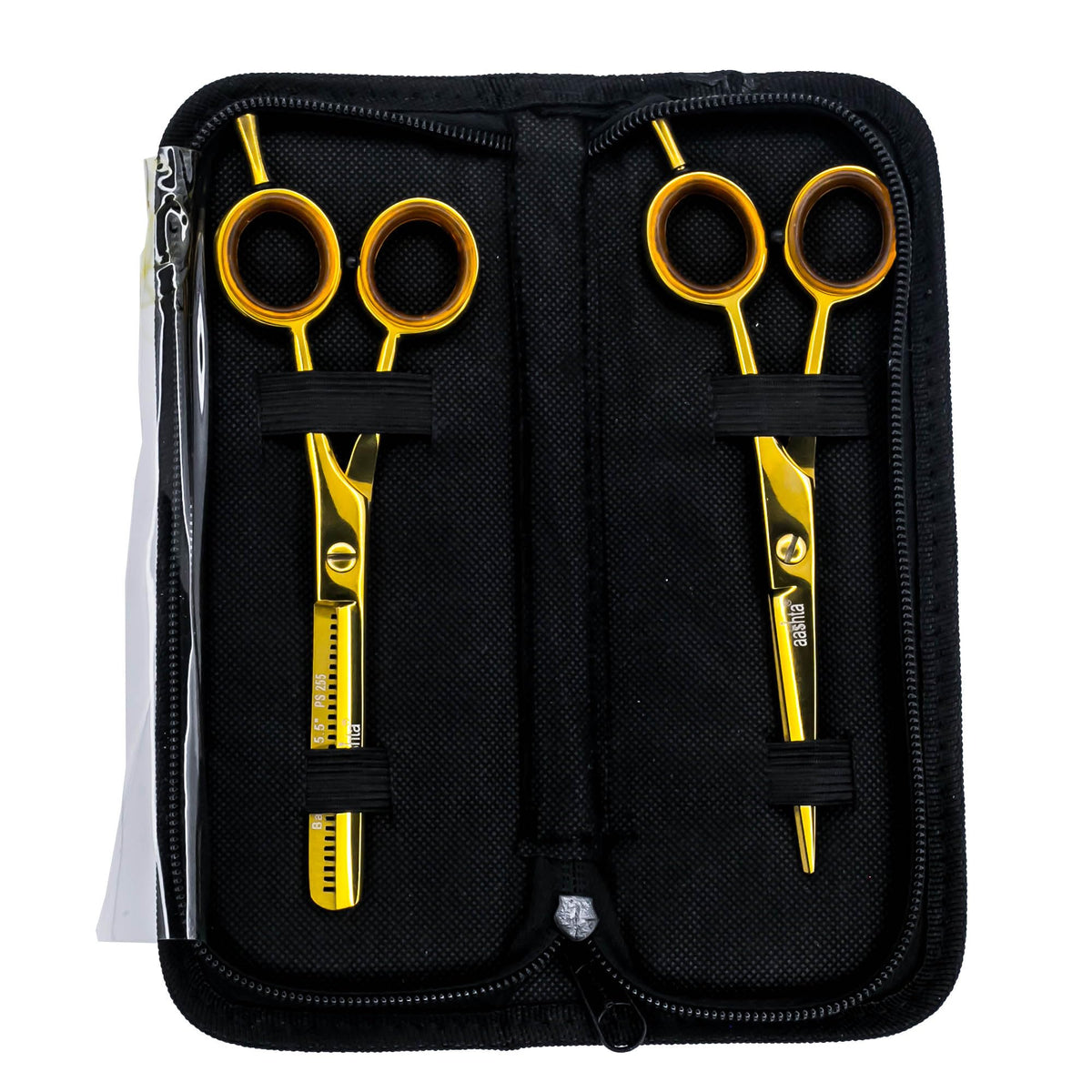 Kit De Tijeras Para Estilista/Barber/Peluquero 5.5" Aashta (dorado)