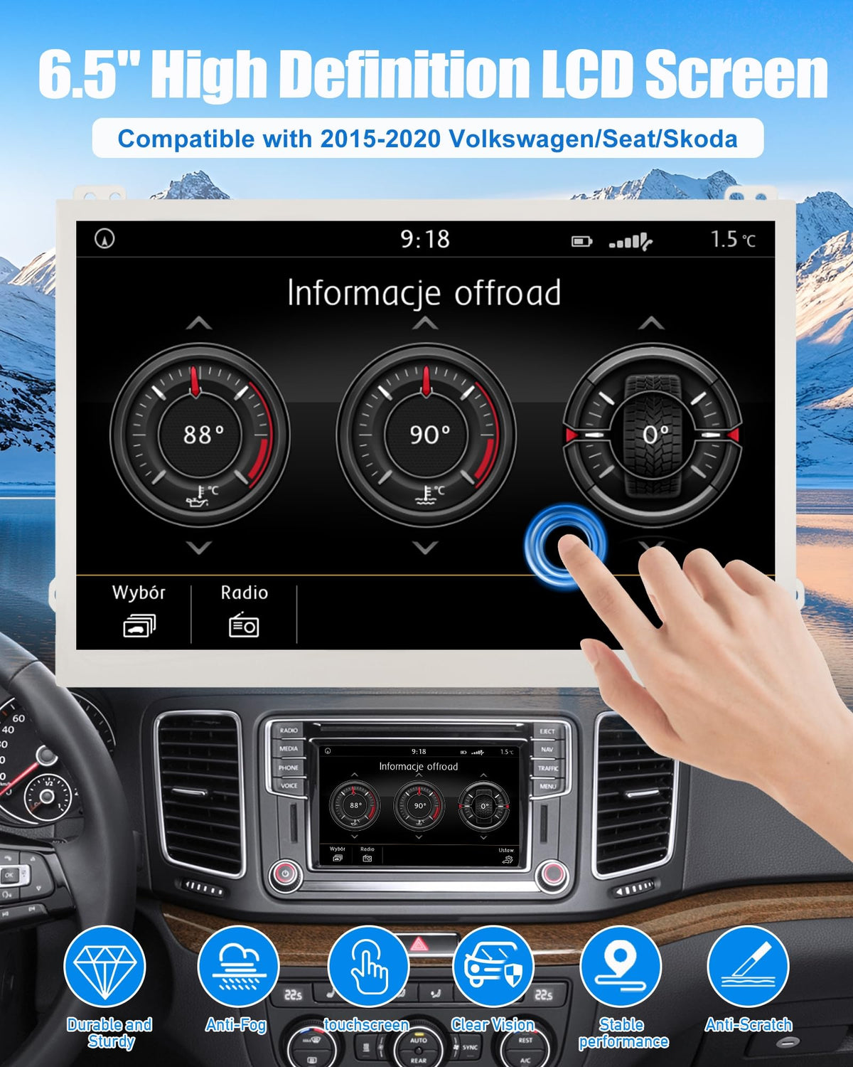 Visualización Táctil Digitalizador LCD para VW/Skoda Multimodal Navegación 682 Multimedia