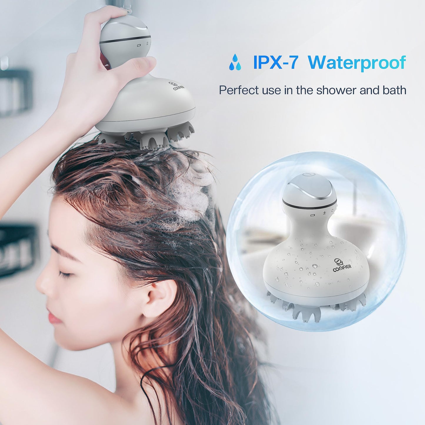 COMFIER Masajeador Eléctrico Para Cuero Cabelludo, Masajeador De Cabeza Con 4 Cabezales De Masaje De Silicona Suave, Masajeador Portátil Para El Crecimiento Del Cabello, Aliviar El Estrés, R