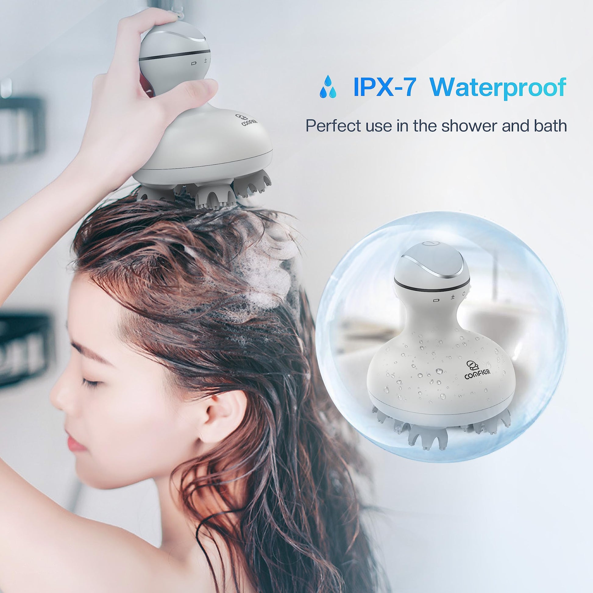 COMFIER Masajeador Eléctrico Para Cuero Cabelludo, Masajeador De Cabeza Con 4 Cabezales De Masaje De Silicona Suave, Masajeador Portátil Para El Crecimiento Del Cabello, Aliviar El Estrés, R