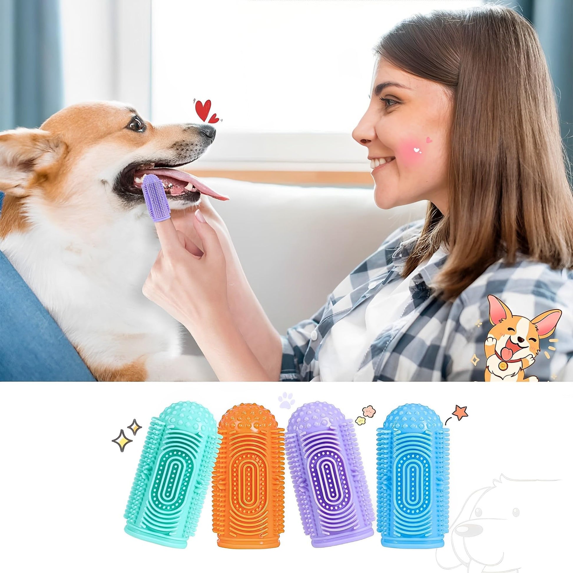 Cepillo de Dientes para Mascotas 4 Piezas, Perros de Silicona Suave, 360° Cepillo Limpieza Dientes para Mascota, Perro, Gato