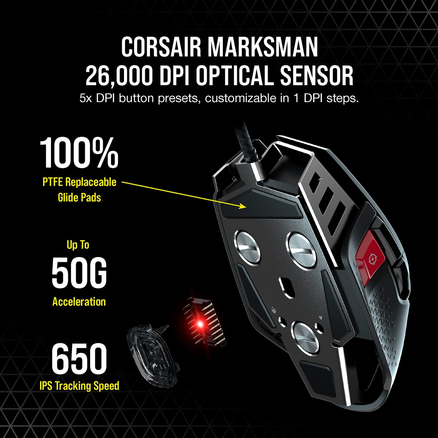 Corsair M65 RGB Ultra Ratón para Juegos FPS Personalizable - Sensor Óptico de 26.000 PPP Marksman, Conmutadores Ópticos, Hiperprocesamiento AXON, Control de Fusión de Sensores - Negro CH-9309411-NA2