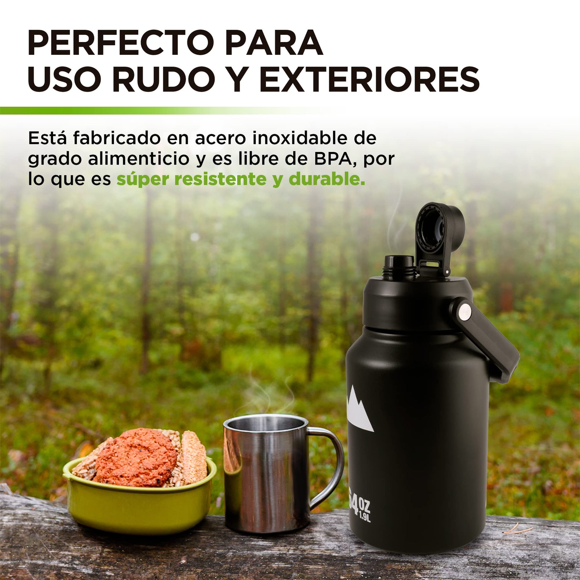 HIKEO Termo Jumbo XL Acero Inoxidable 1.89 Litros Extra Grande, Botella de Agua Hermética con Doble Pared de Aislamiento Térmico, 14 Horas Agua Fría y 12 Horas Agua Caliente, para Camping y Deportes