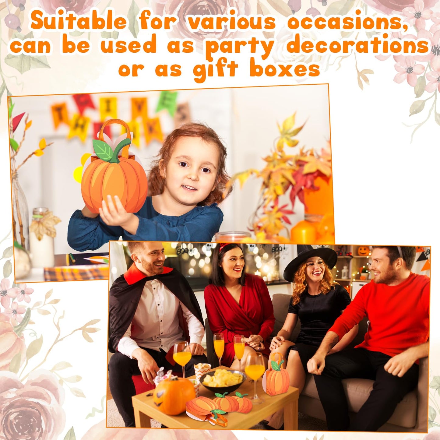 XEQWZVFR - Juego de 25 bolsas de regalo de papel de calabaza con asa, bolsas de dulces de otoño, bolsas de golosinas de caramelo, bolsa de regalo kraft para cosecha de otoño, Halloween, baby shower