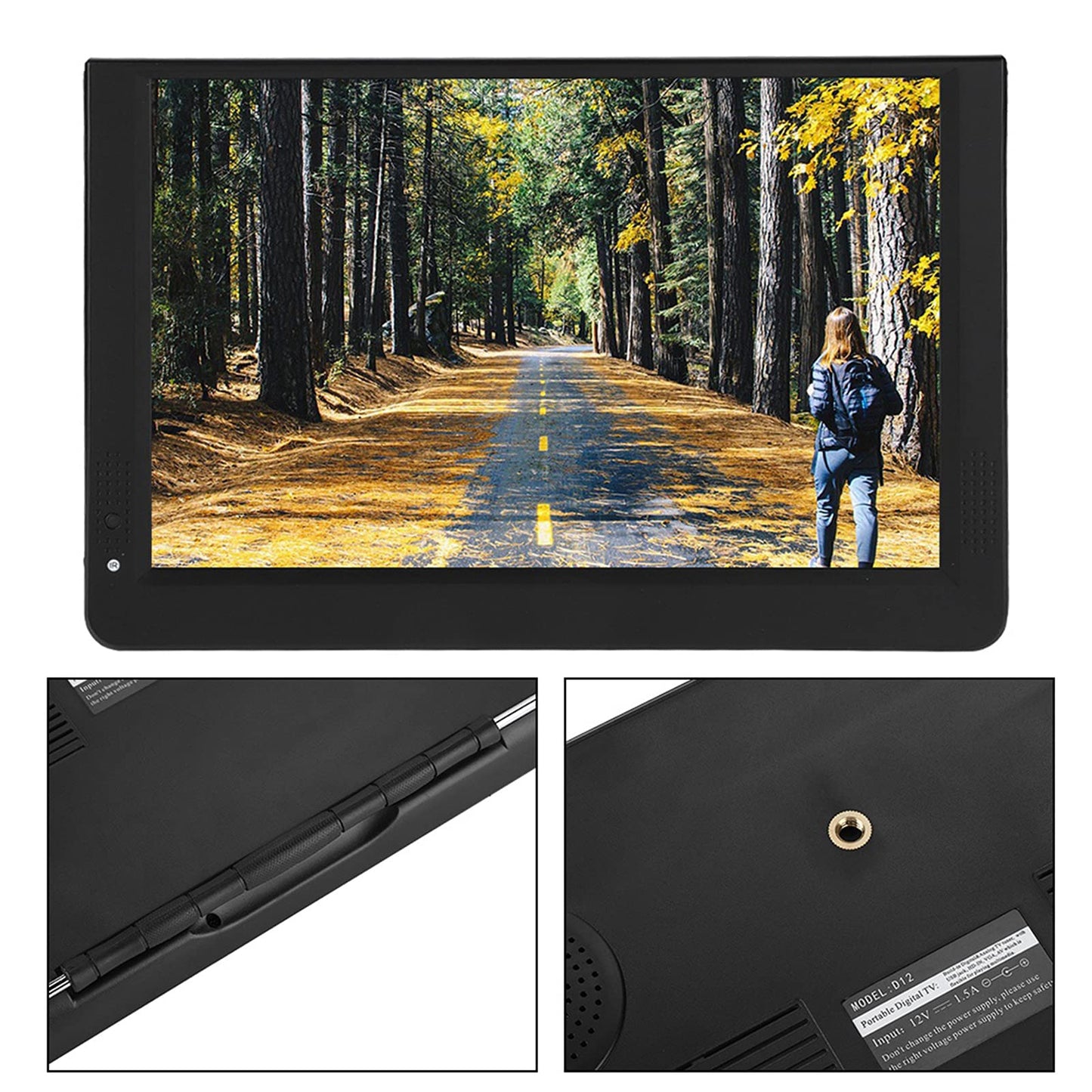 Dpofirs TV Portátil de 12 Pulgadas con Antena, TV Pequeña con TV Digital ATSC para Viajes en Coche de Camping, Televisión Digital de 1080P para Interiores Y Exteriores