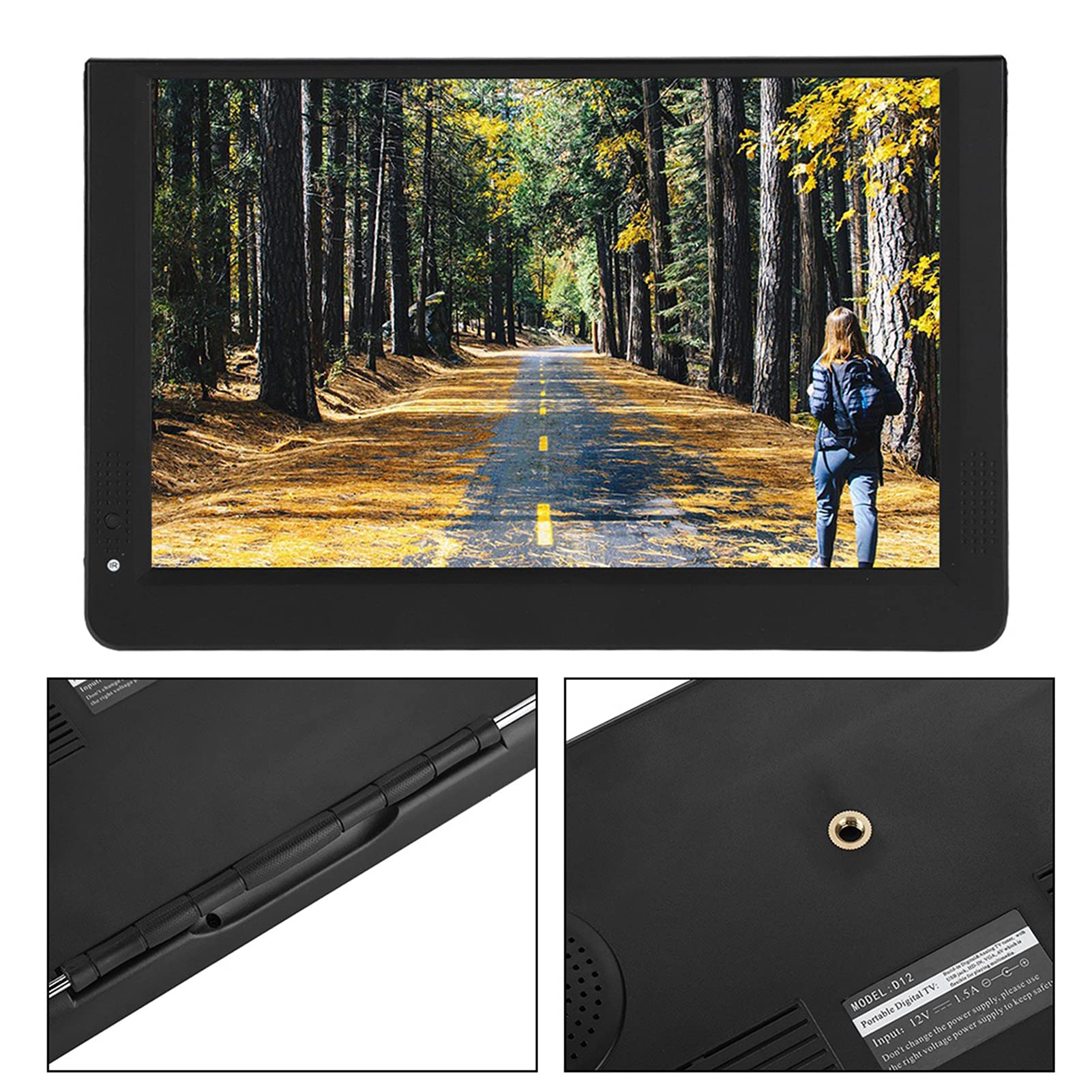 Dpofirs TV Portátil de 12 Pulgadas con Antena, TV Pequeña con TV Digital ATSC para Viajes en Coche de Camping, Televisión Digital de 1080P para Interiores Y Exteriores