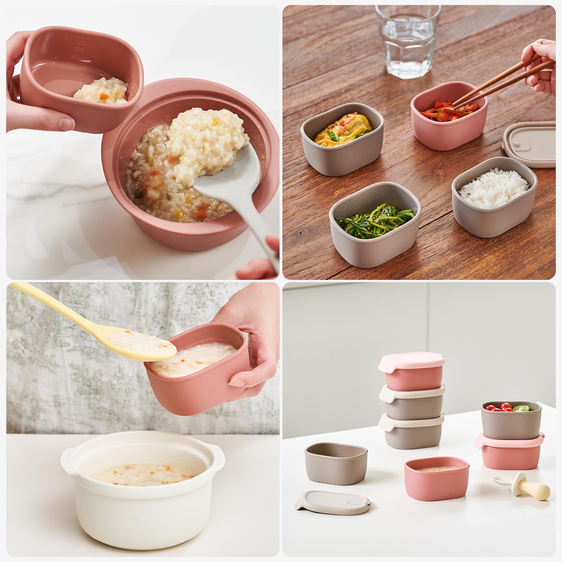Firgi - Recipientes de silicona de almacenamiento de alimentos para bebés con tapa hermética, sin BPA, a prueba de fugas, aptos para microondas y lavaplatos, recipientes reutilizables para aperitivos