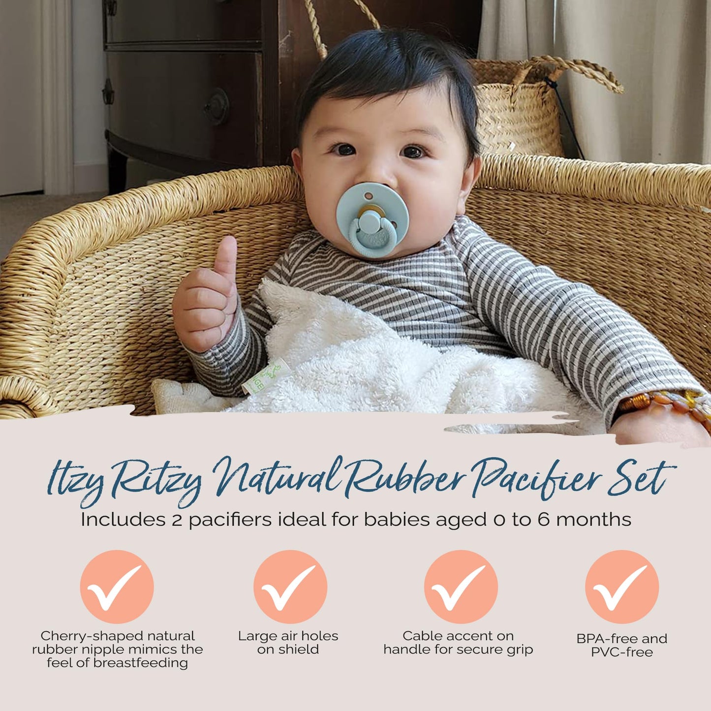 Itzy Ritzy Paquete de 2 chupetes de goma natural; para edades de 0 a 6 meses, Harbor & Coast