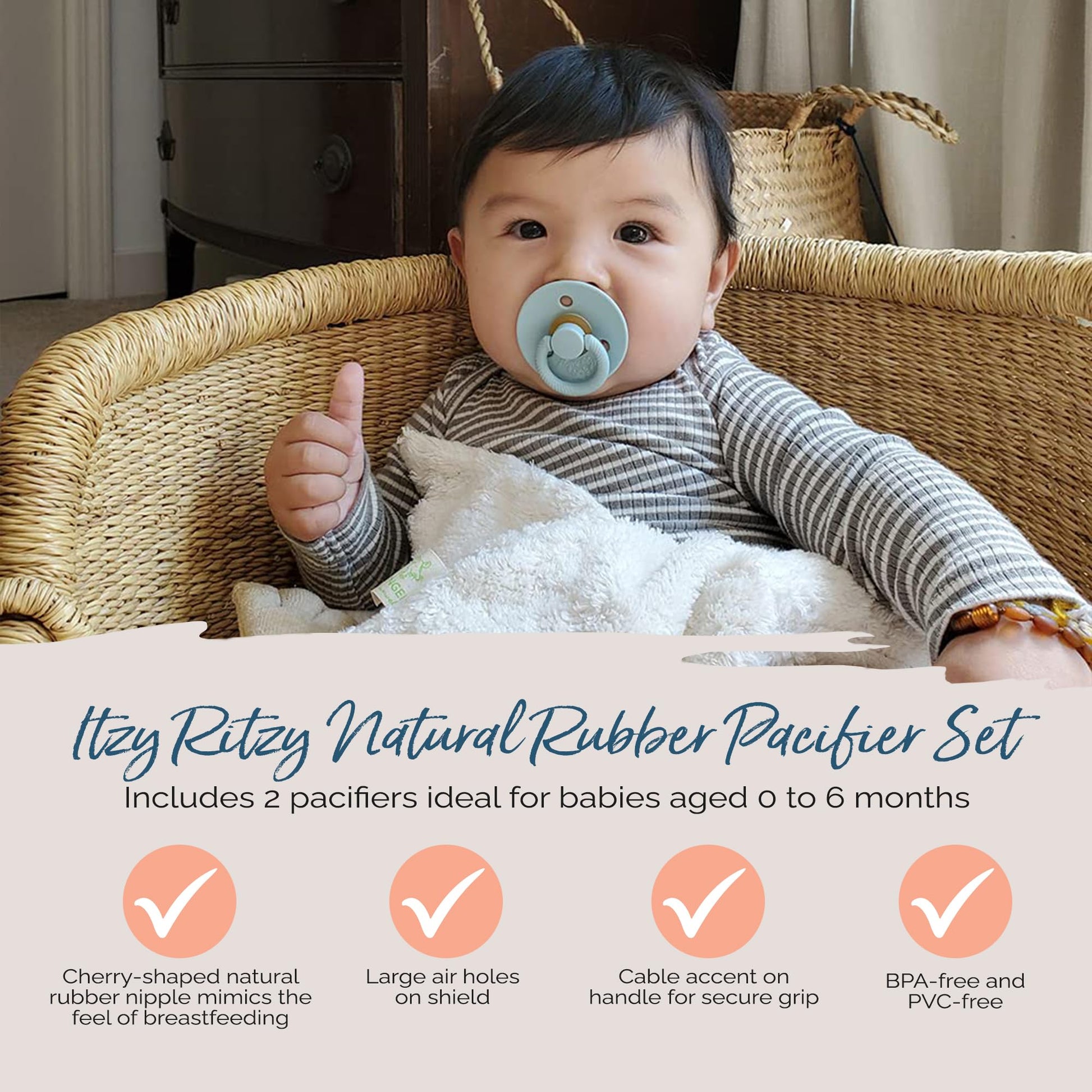 Itzy Ritzy Paquete de 2 chupetes de goma natural; para edades de 0 a 6 meses, Harbor & Coast