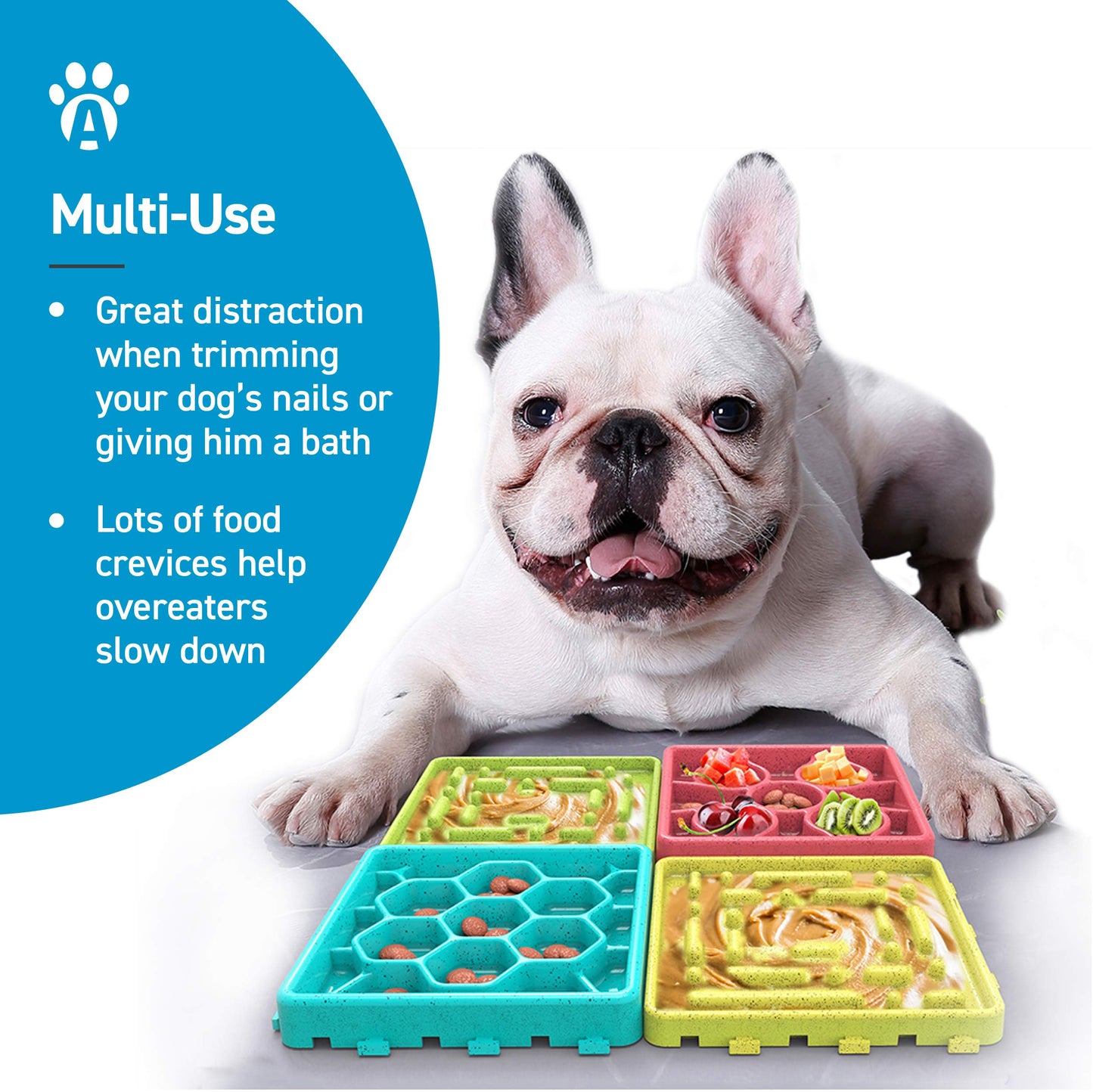 Alfombrilla de Alimentación Lenta Anypet Multicolor con Charola y Tazones para Perros