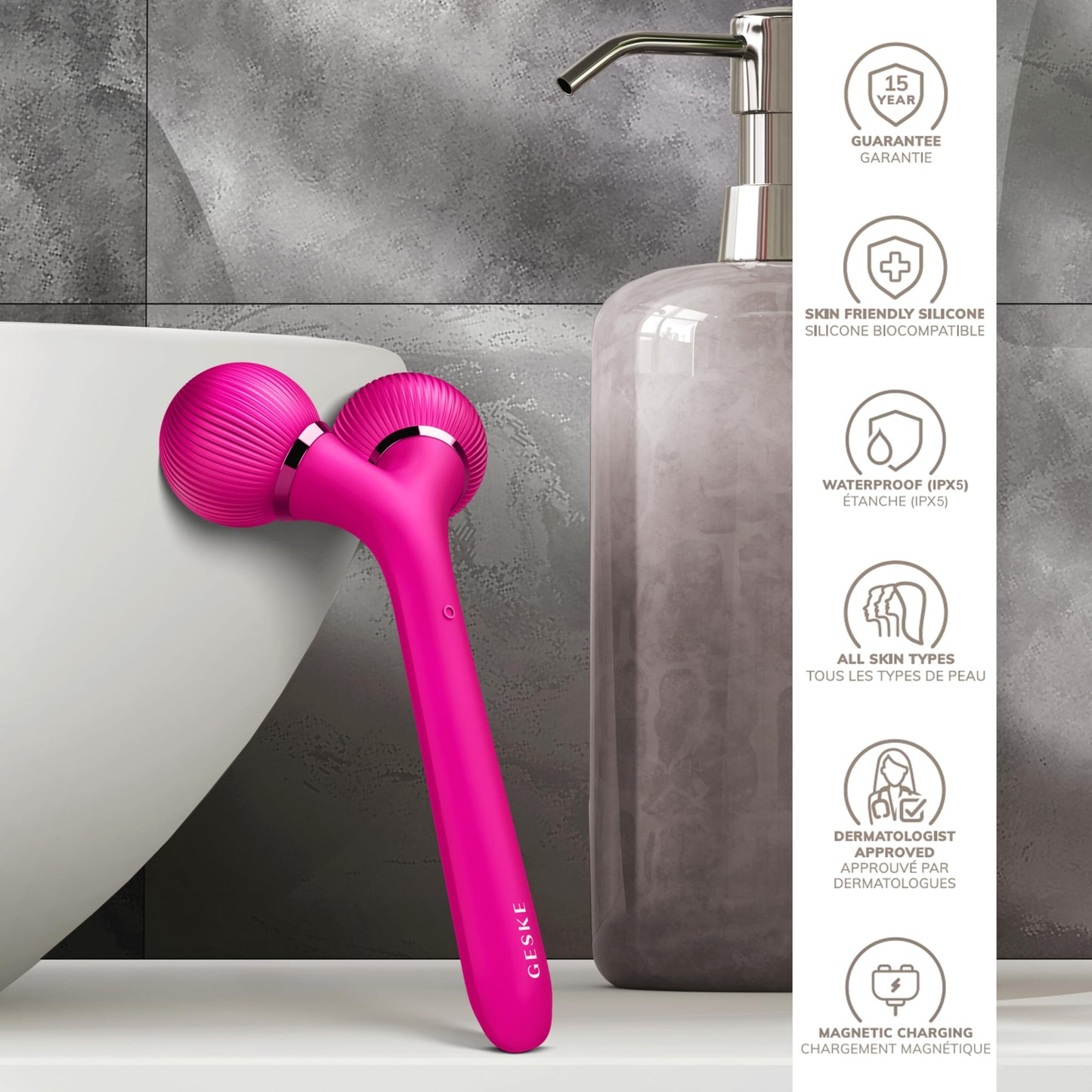 GESKE | Rodillo facial y corporal sónico SmartAppGuided™ | 4 en 1 | rodillo derma | Dispositivo para rostro y cuerpo | rodillo derma | Rodillo facial profesional | Reafirma y define cuerpo y rostro