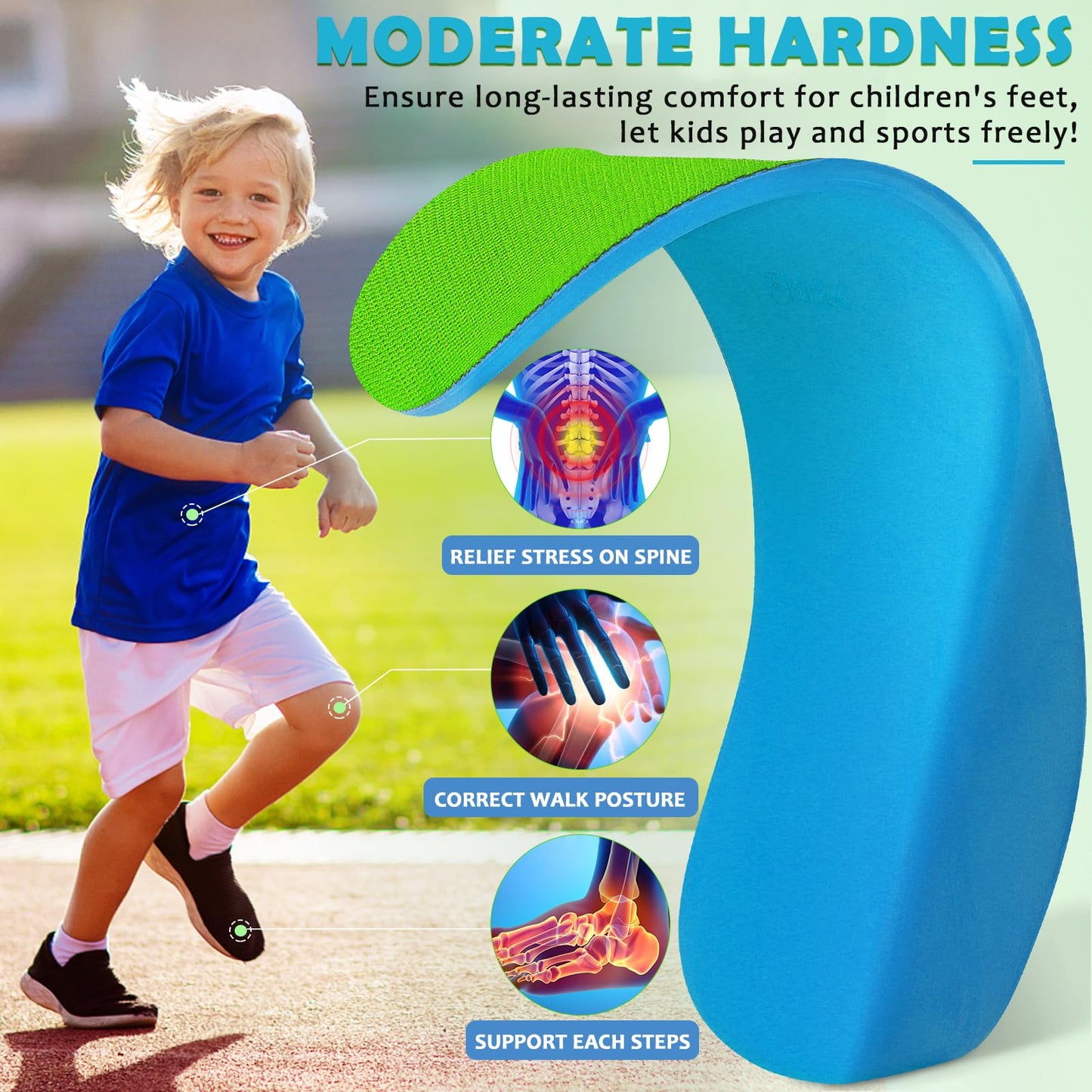 Ailaka Plantillas ortopédicas para niños, plantillas de apoyo de arco para zapatos, inserciones de espuma sintética para pies planos, fascitis plantar, alivio del dolor de pies y talón