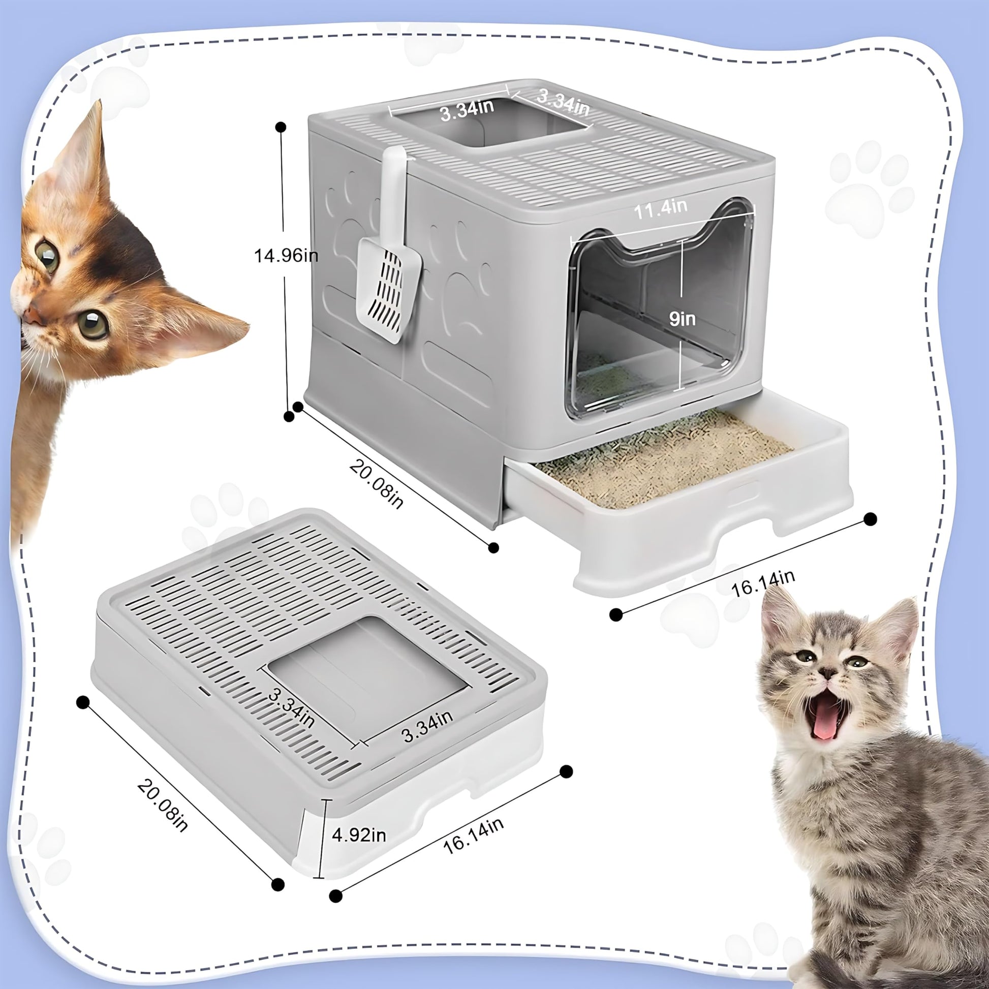 Caja de Arena Grande JZCQZCXB Gris con Diseño de Cajón para Gatos hasta 15kg